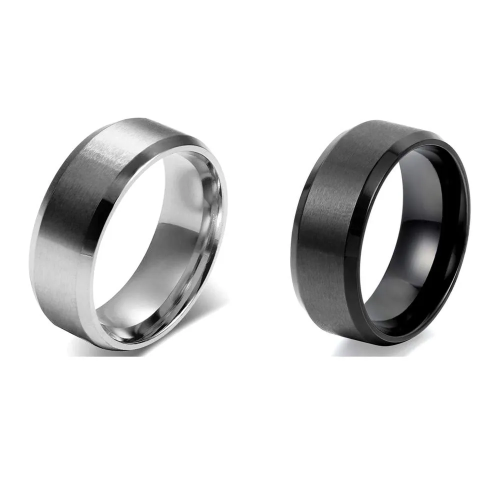 JewelryWe 2pcs Anello Uomo Donna Unisex, 8mm Anello di Fidanzamento di Nozze Classic, Acciaio Inossidabile Colore Argento, Meccanico Stile Minimalista, Dimensione 9-35