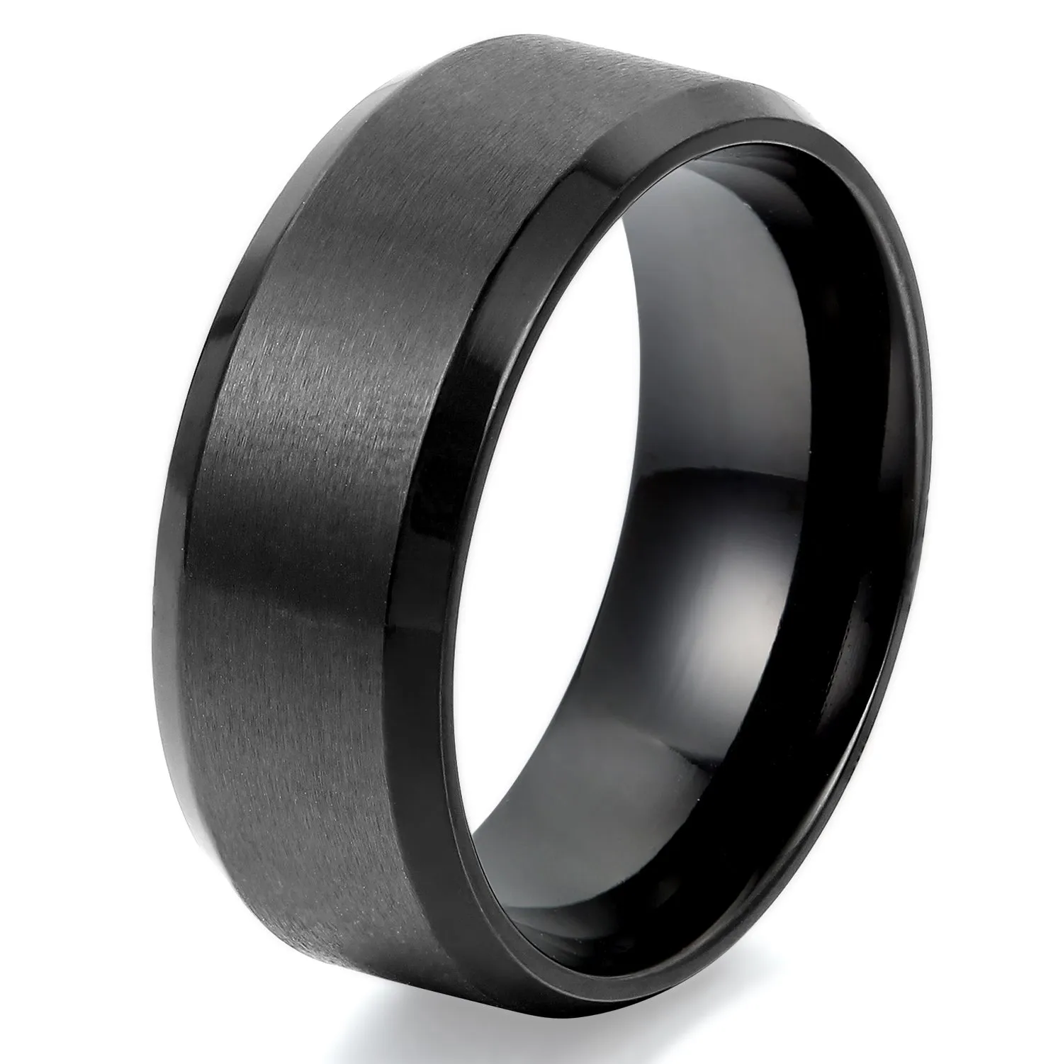JewelryWe Anello Uomo Donna Unisex, 8mm Anello di Fidanzamento di Nozze Classic, Acciaio Inossidabile Colore Nero, Meccanico Stile Minimalista, Dimensione 27