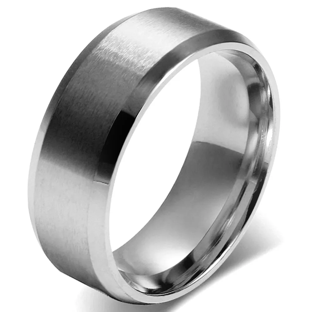 JewelryWe Anello Uomo Donna Unisex, 8mm Anello di Fidanzamento di Nozze Classic, Acciaio Inossidabile Colore Argento, Meccanico Stile Minimalista, Dimensione 17 (57mm) - size 8