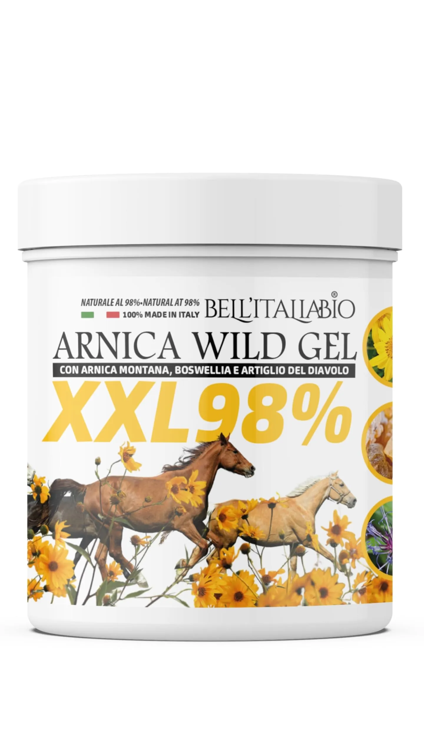 Arnica Gel Forte Wild XXL 98% 600ml con Arnica Montana, Boswellia e Artiglio del Diavolo Forte Sollievo Immediato per Muscoli Naturale Dermatologicamente Testato Made In Italy