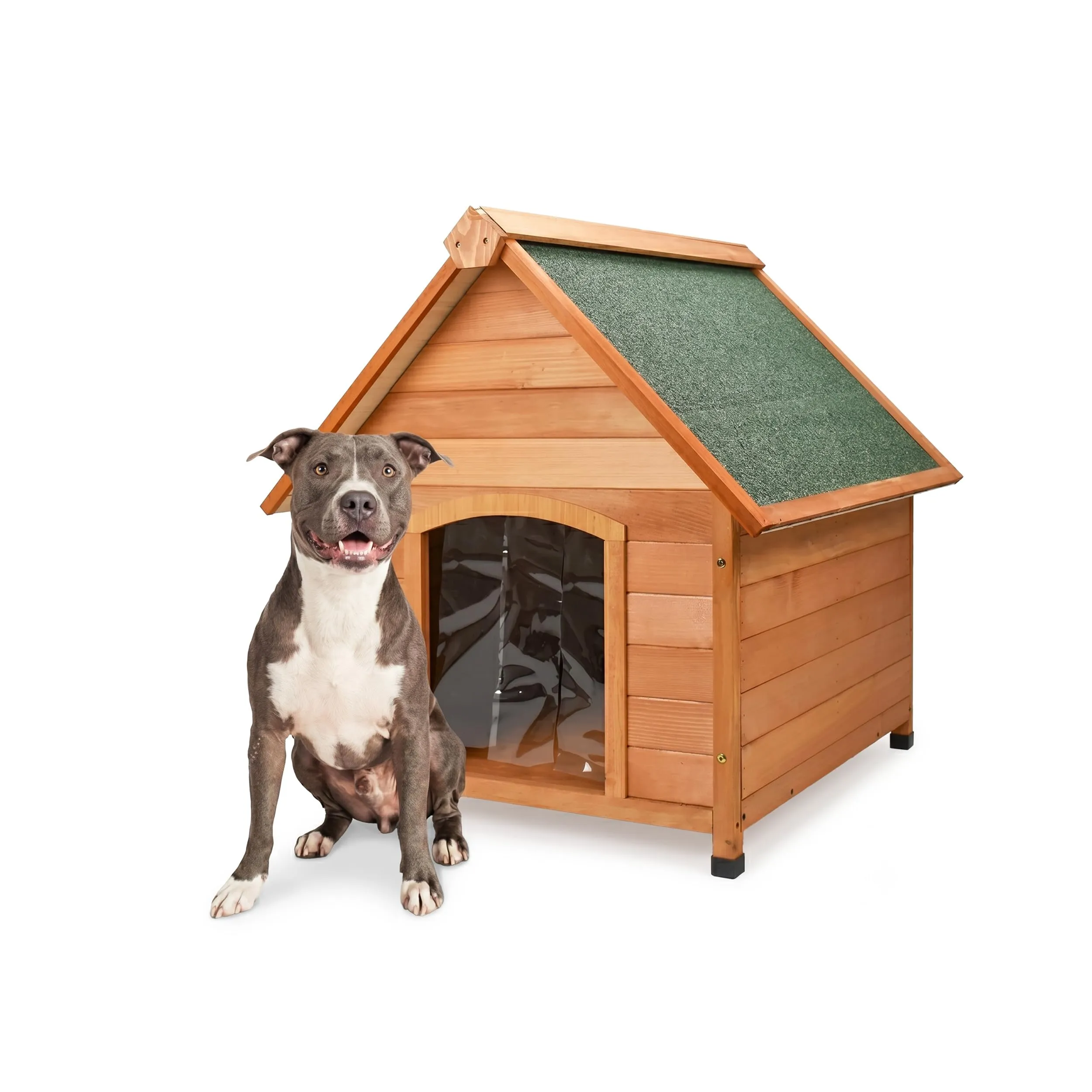 AQPET CUCCIA IN LEGNO PER CANE IMPERMEABILE TETTO SPIOVENTE PER ESTERNO GIARDINO MISURA MEDIUM 87x113x98cm h cm CON TENDA