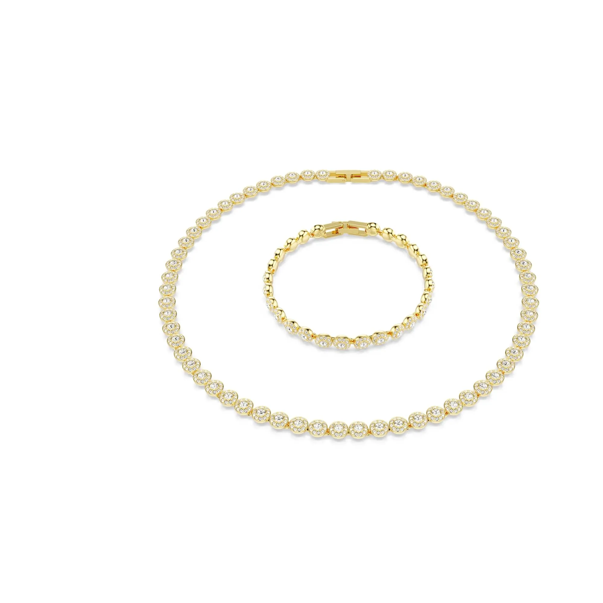 Swarovski Una Angelic Set Collana e Bracciale Tennis, con Pavé di Cristalli Bianchi, Taglio Round, Chiusura a Scomparsa con Extender, Placcatura in Tonalità Oro, 38-40 cm, 16,5-19 cm, 0,6 cm