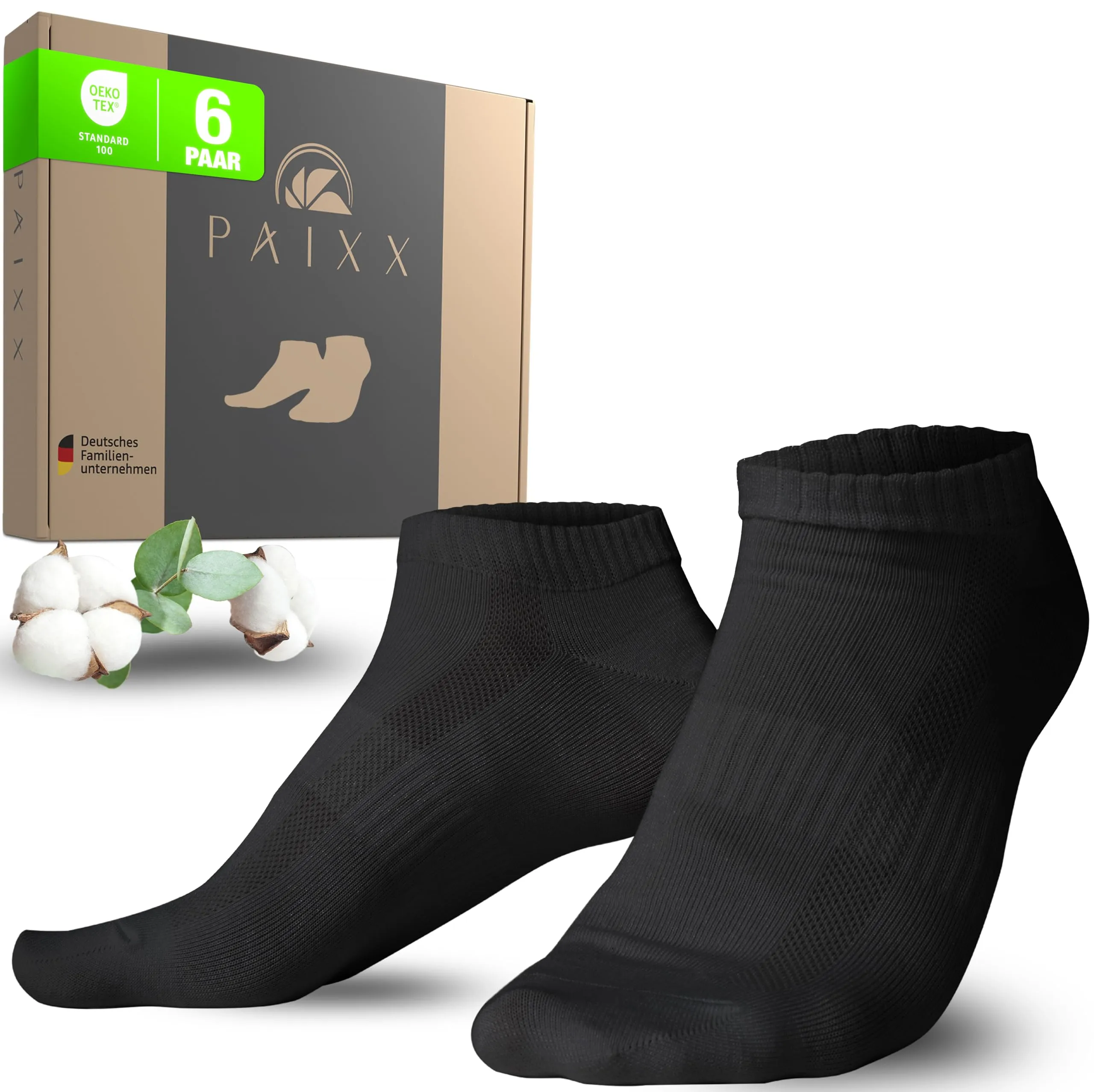 PAIXX Calzini da ginnastica di alta qualità, da uomo, 43-46 e da donna, 39-42, traspiranti e antibatterici, calzini corti in cotone di alta qualità, Nero , 43-46