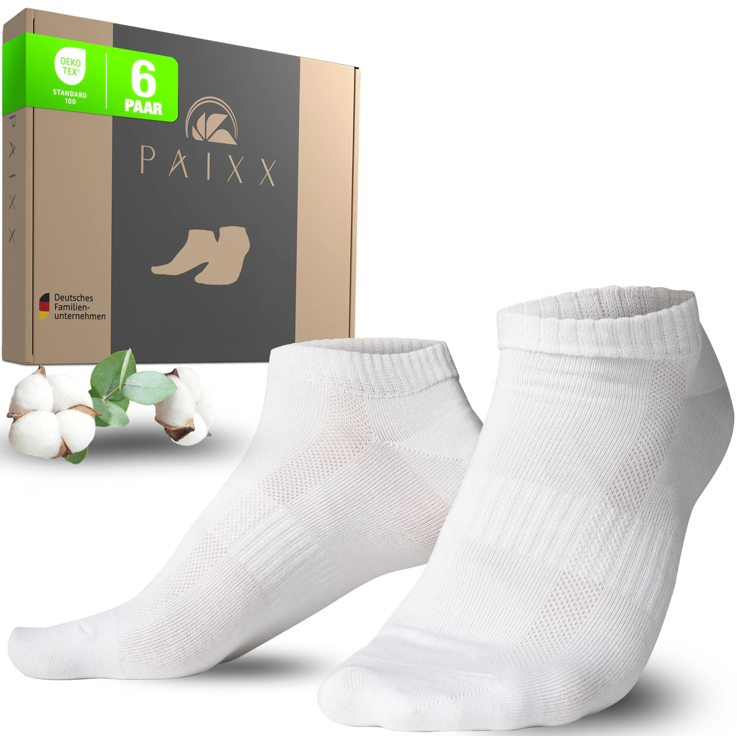 PAIXX Calzini da ginnastica di alta qualità, da uomo, 43-46 e da donna, 39-42, traspiranti e antibatterici, calzini corti in cotone di alta qualità, bianco, 39-42