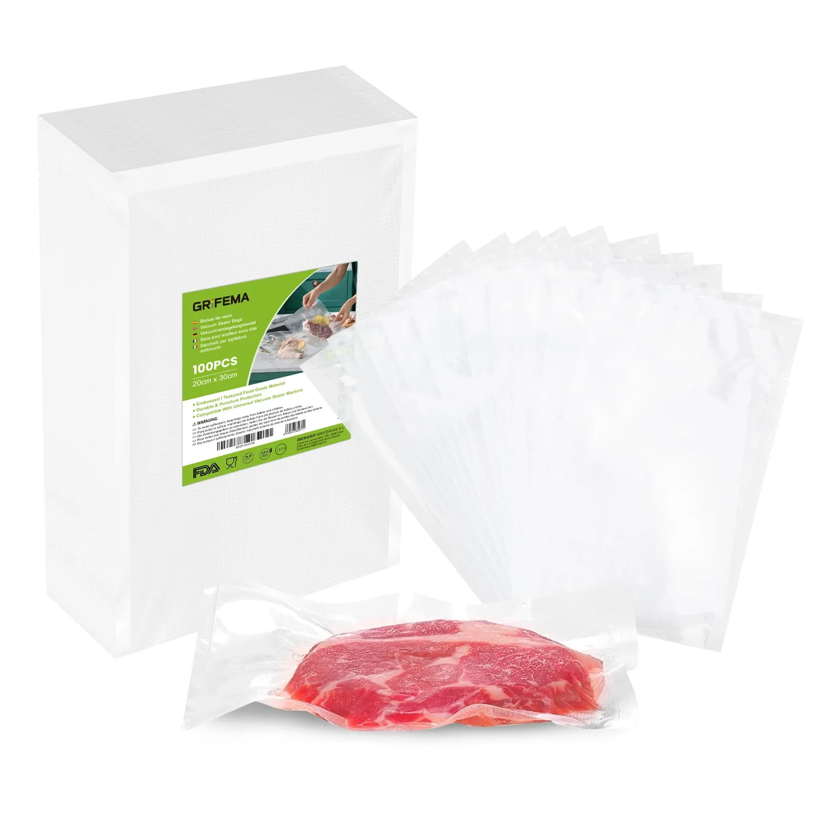 GRIFEMA GH80 Sacchetti Sottovuoto per Alimenti 20x30 cm 100 Buste