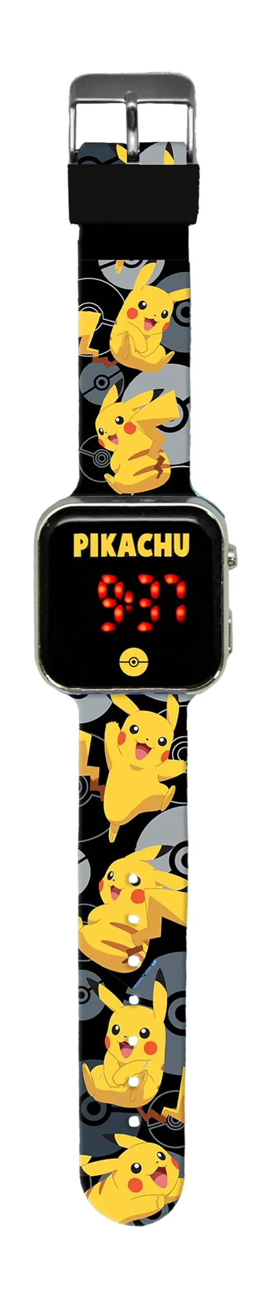 Kids Licensing - Orologio digitale a LED per bambini e bambine con personaggi, ha funzioni di ora, data e cinturino regolabile, LED Pokemon, Pokémon nero