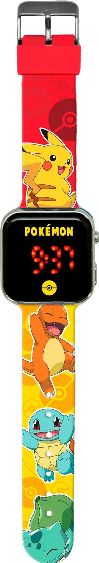 Kids Licensing - Orologio digitale a LED per bambini e bambine con personaggi, ha funzioni di ora, data e cinturino regolabile, Orologio LED Pokemon, Orologio LED Pokemon