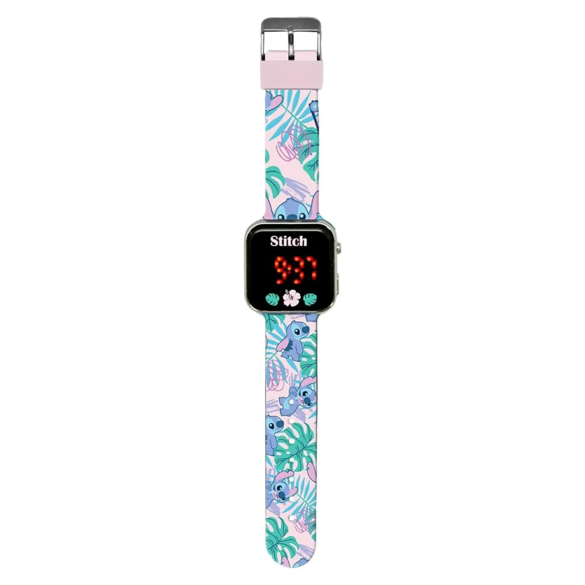 Kids Licensing - Orologio digitale a LED per bambini e bambine con personaggi, ha funzioni di ora, data e cinturino regolabile, Punto a LED, Stitch