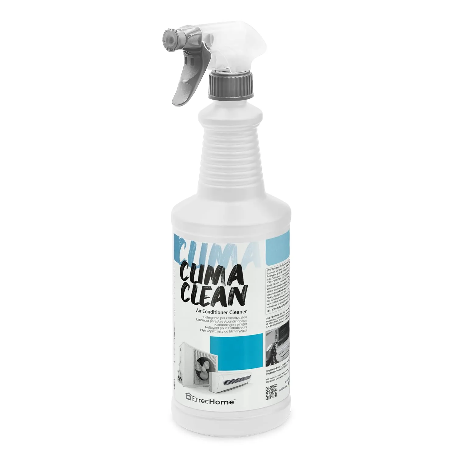 ErrecHome Clima Clean, Detergente per Climatizzatori, Filtri, Batterie alettate e Unità esterne, 1 L