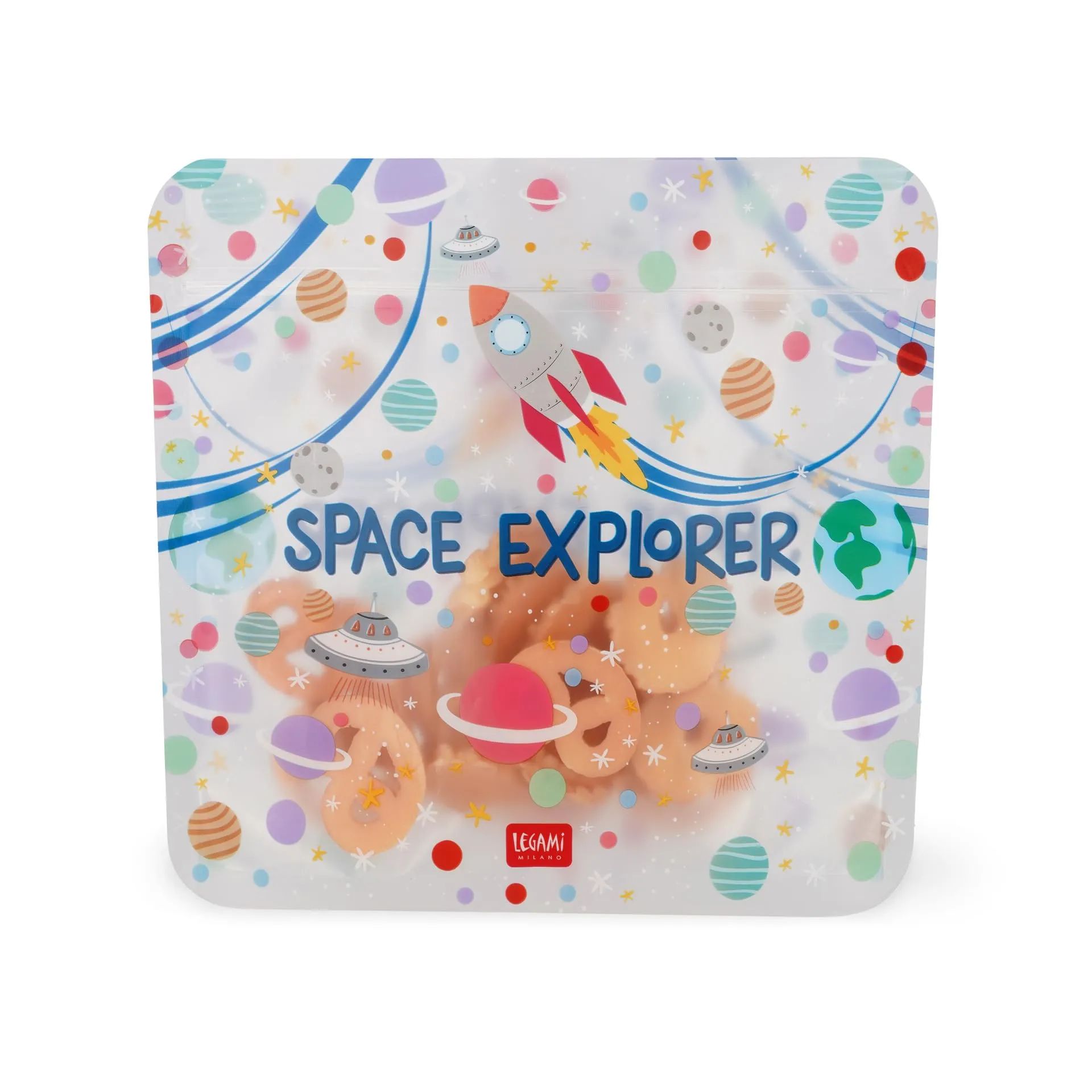 Legami Set di 3 Buste per Alimenti, 3 Diverse Misure S, M, L, Sacchetti Richiudibili, Riutilizzabili, Lavabili in Lavastoviglie, Snack Bags Pratici, Space