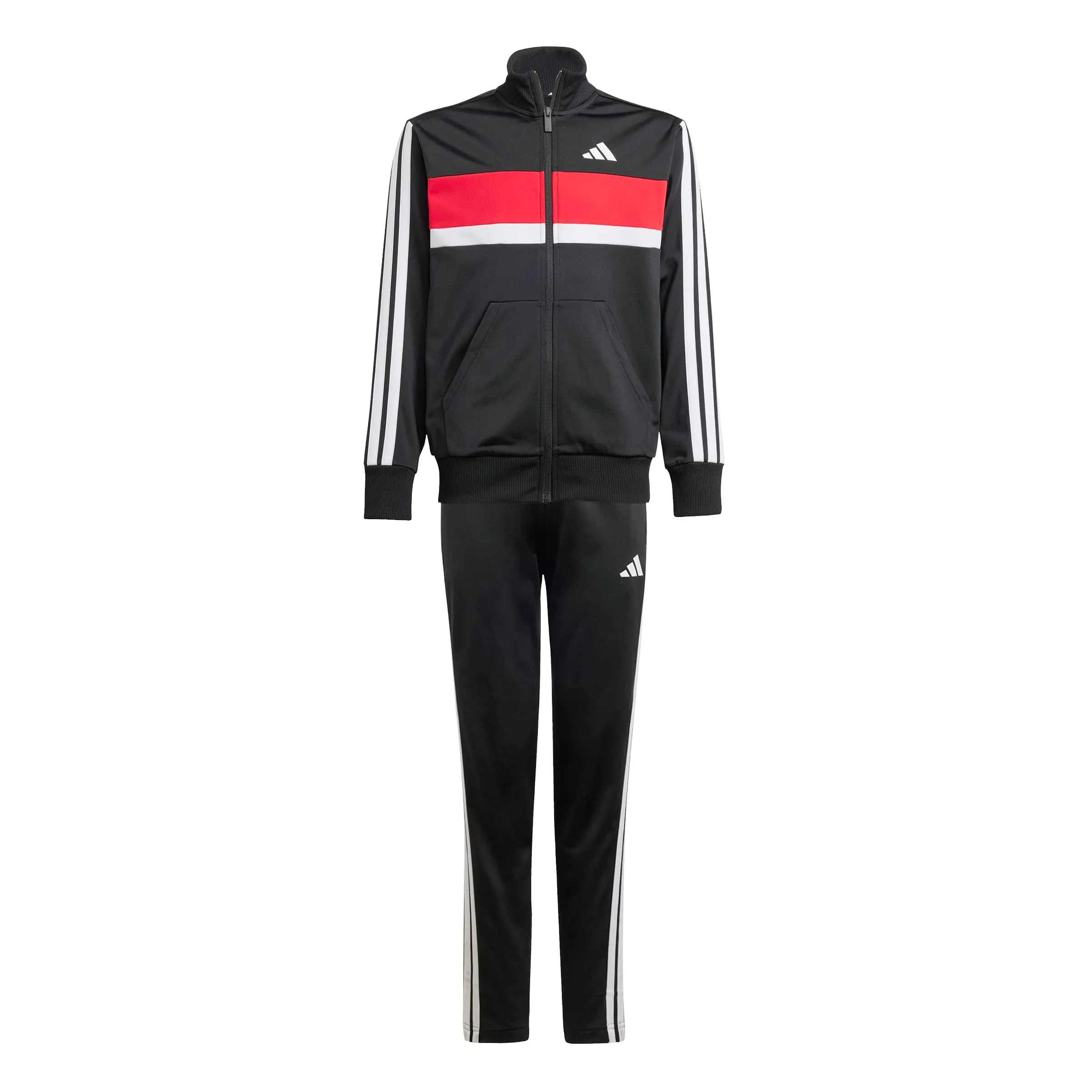 adidas Unisex - Bambini e ragazzi Seasonal Essentials Tiberio 3 Stripes Tricot Track Suit, Black/White/Pure Ruby, 15-16 Years