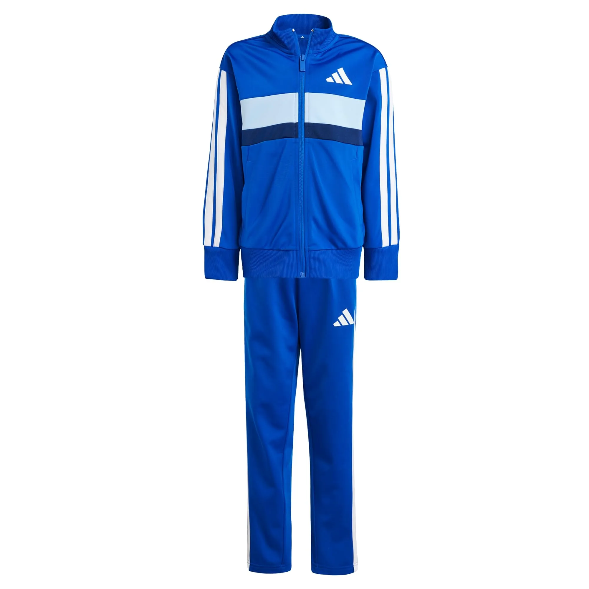 adidas Unisex - Bambini SEASONAL ESSENTIALS TIBERIO 3 STRIPES TRICOT TRACKSUIT, Royal Blue/White/Glow Blue, 7-8 Years