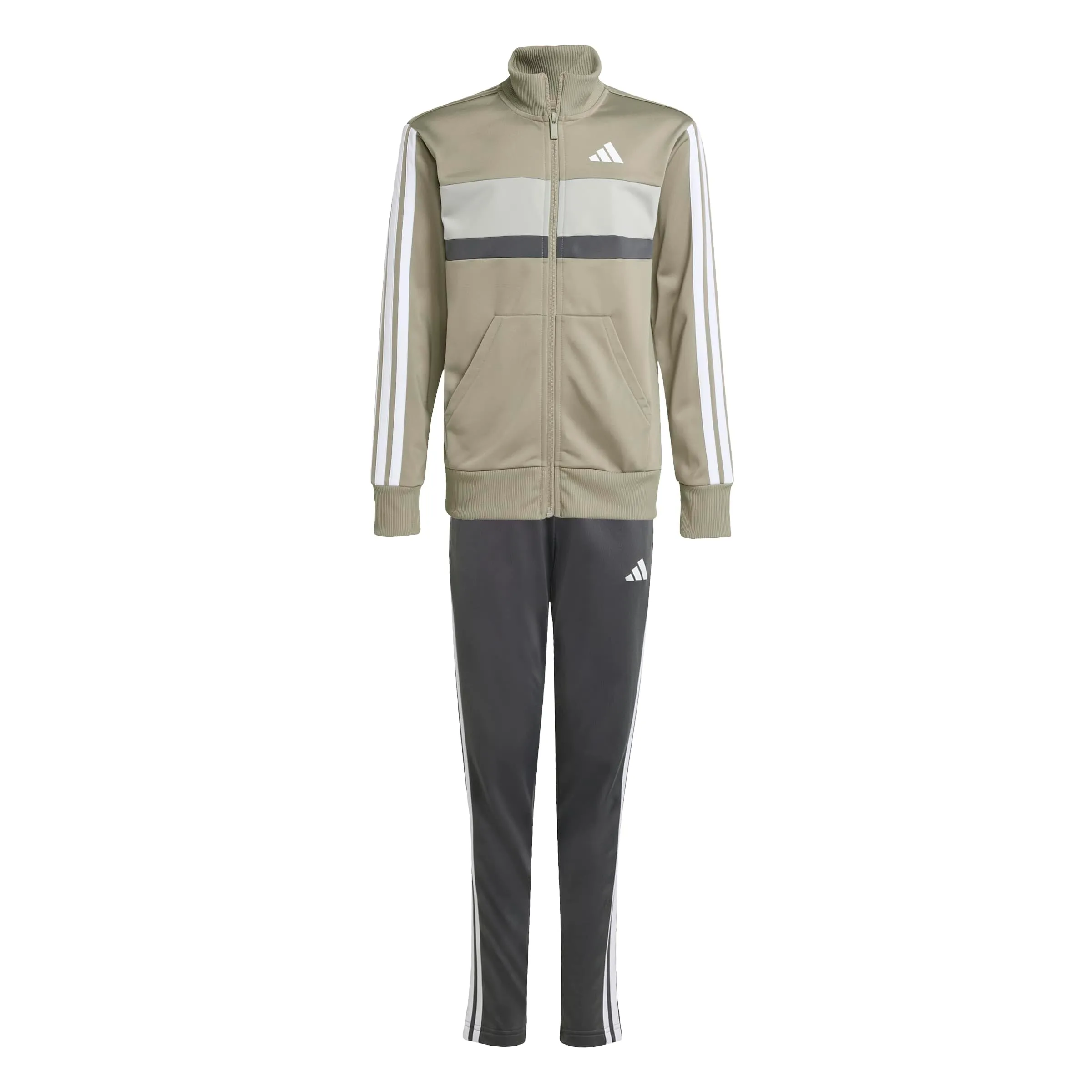 adidas Unisex - Bambini e ragazzi Seasonal Essentials Tiberio 3 Stripes Tricot Track Suit, Silver Pebble/Grey Six/Metal Grey/White, 11-12 Years