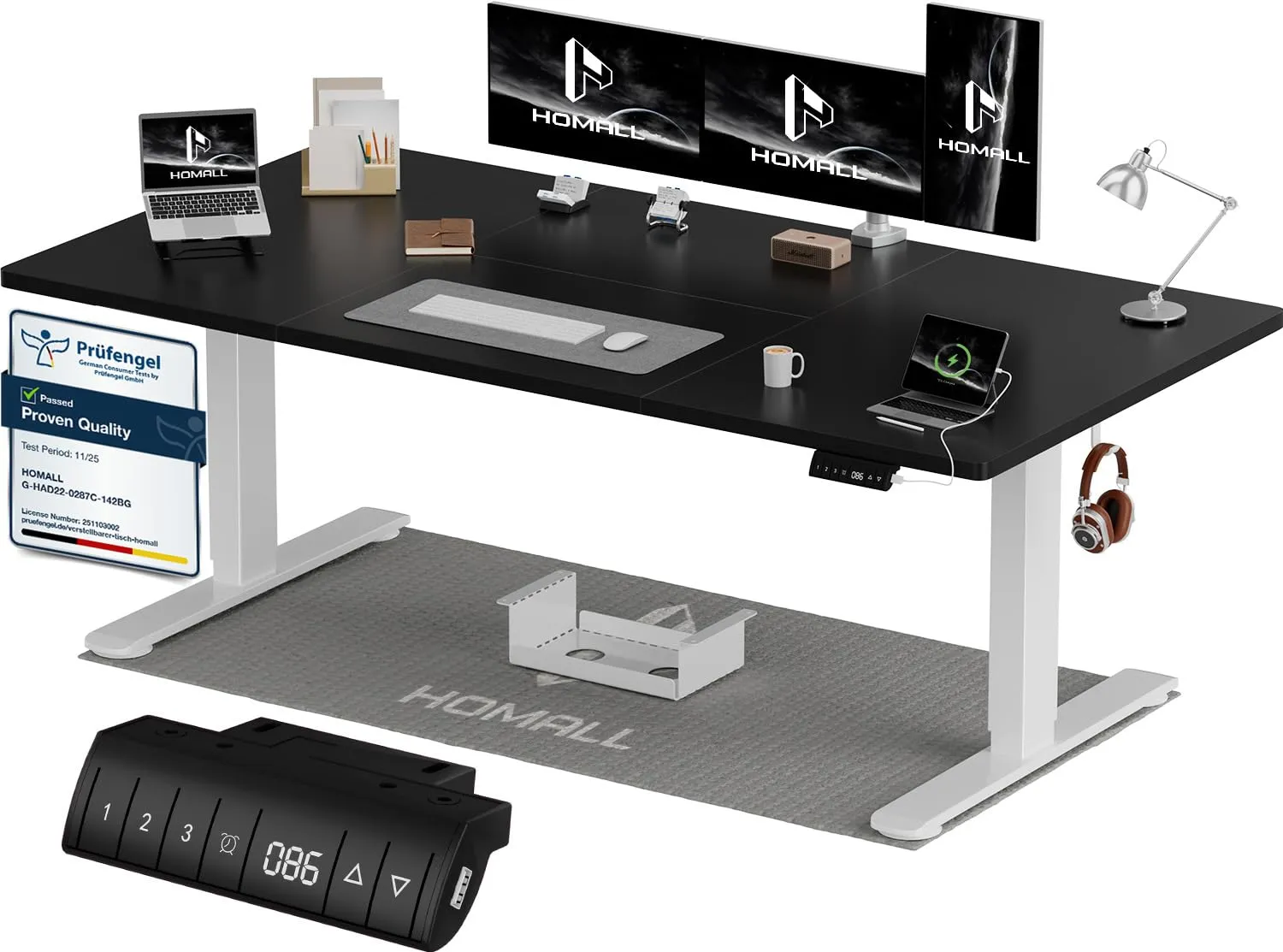 Homall Scrivania Elettrica Regolabile ufficio 180x80 cm con USB Nero+Bianco