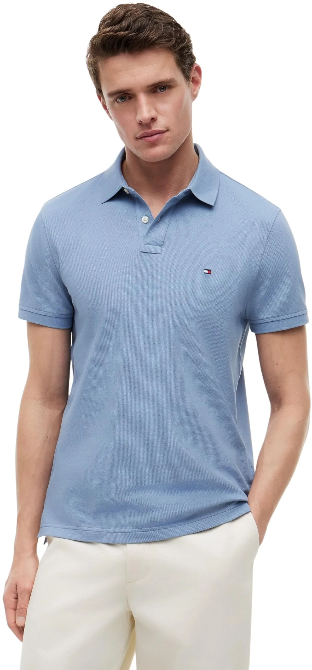 Tommy Hilfiger Uomo Maglietta Polo Maniche Corte 1985 Regular Fit, Blu (Brisk Blue), XS