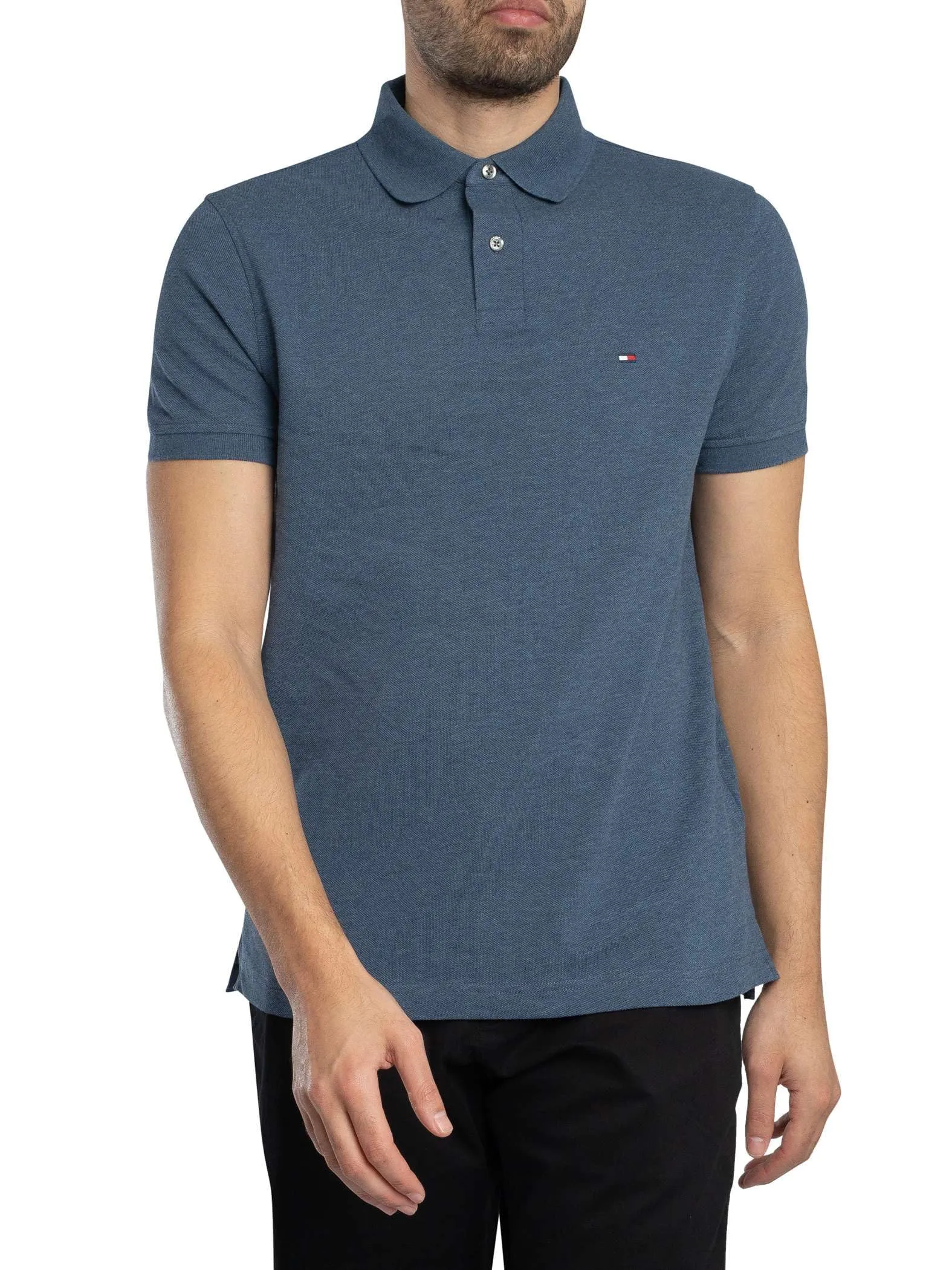 Tommy Hilfiger Uomo Maglietta Polo Maniche Corte 1985 Regular Fit, Blu (Faded Indigo Heather), XS