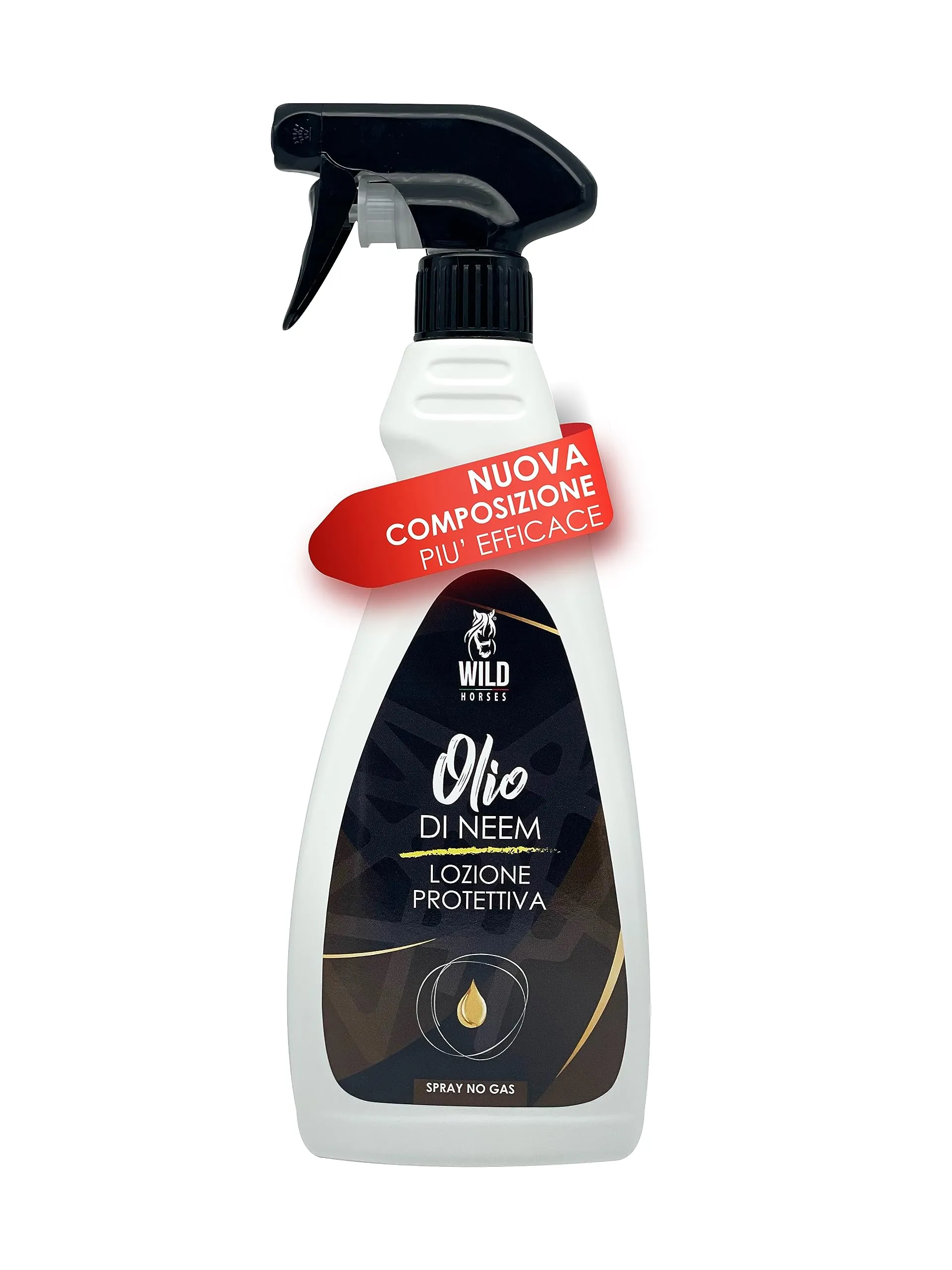 Wild Horses | Olio di Neem, Lozione Spray Repellente Zanzare e Antiparassitario per Cavalli, 100% Naturale, 500ml, Made in Italy