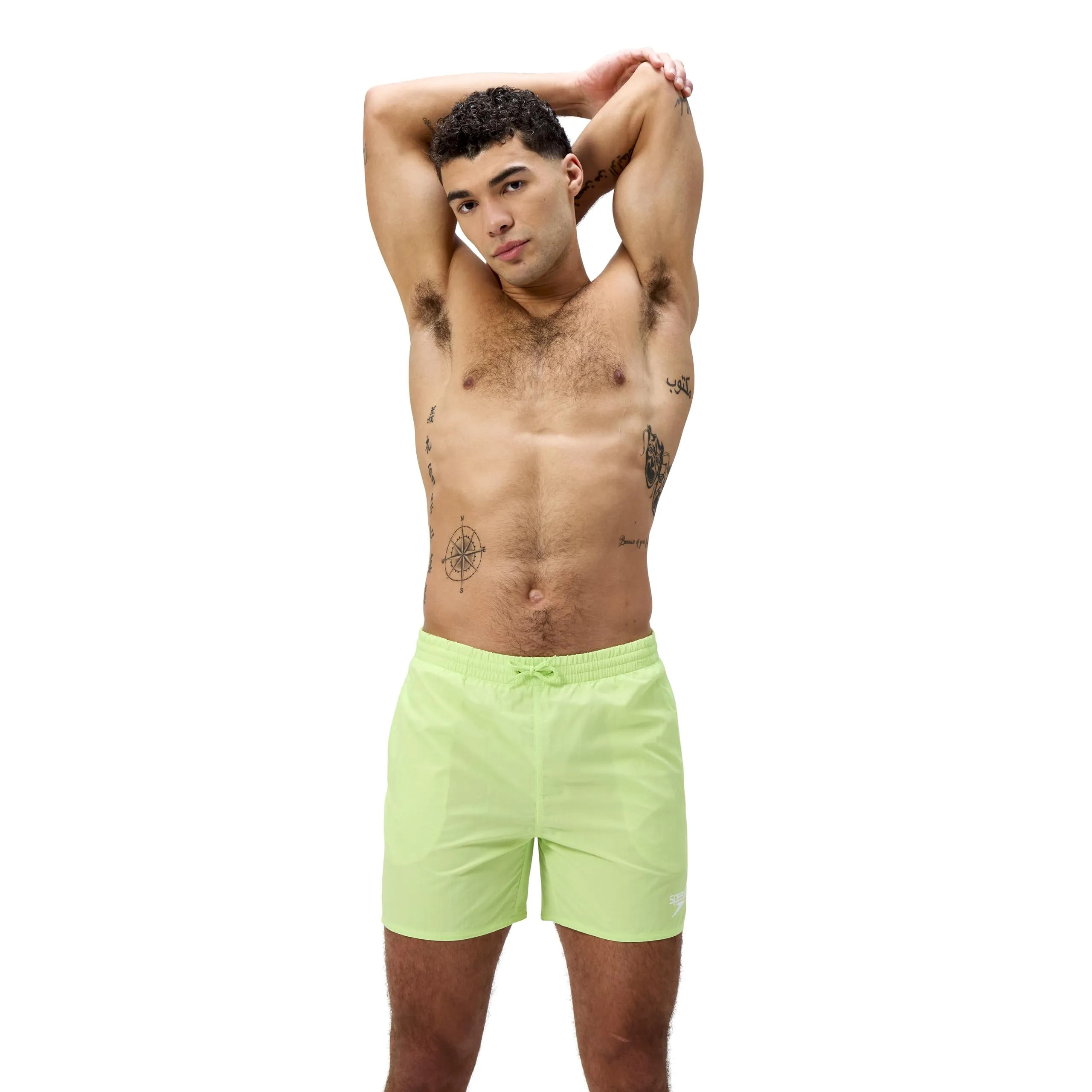 Speedo Men's 16" Watershort Swiming Trunks| Quick Dry | Comfortable Fit | Clasic Style | Drawstring Waist, Electric Lime/Cobalt/Iris Mirror, XS