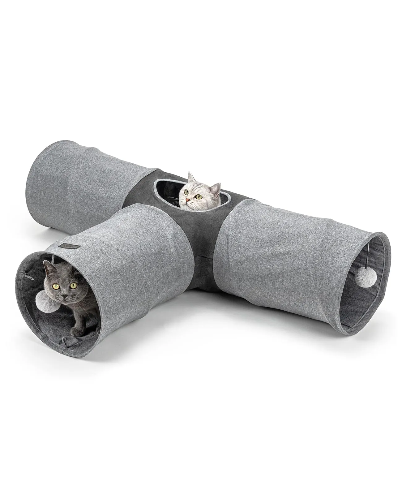 lionto Tunnel per gatti a 3 vie con palla da gioco, 30x120x80 cm, Tunnel da gioco pieghevole ed espandibile in materiale finto lino di facile manutenzione per gatti, robusto giocattolo per gatti