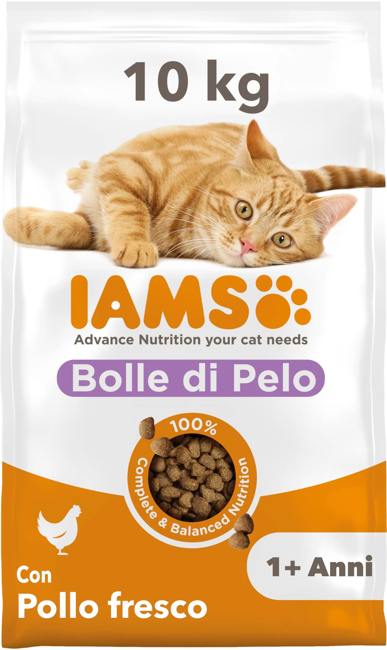 IAMS Anti-Hairball - Cibo secco per gatti per ridurre boli di pelo, 10 kg