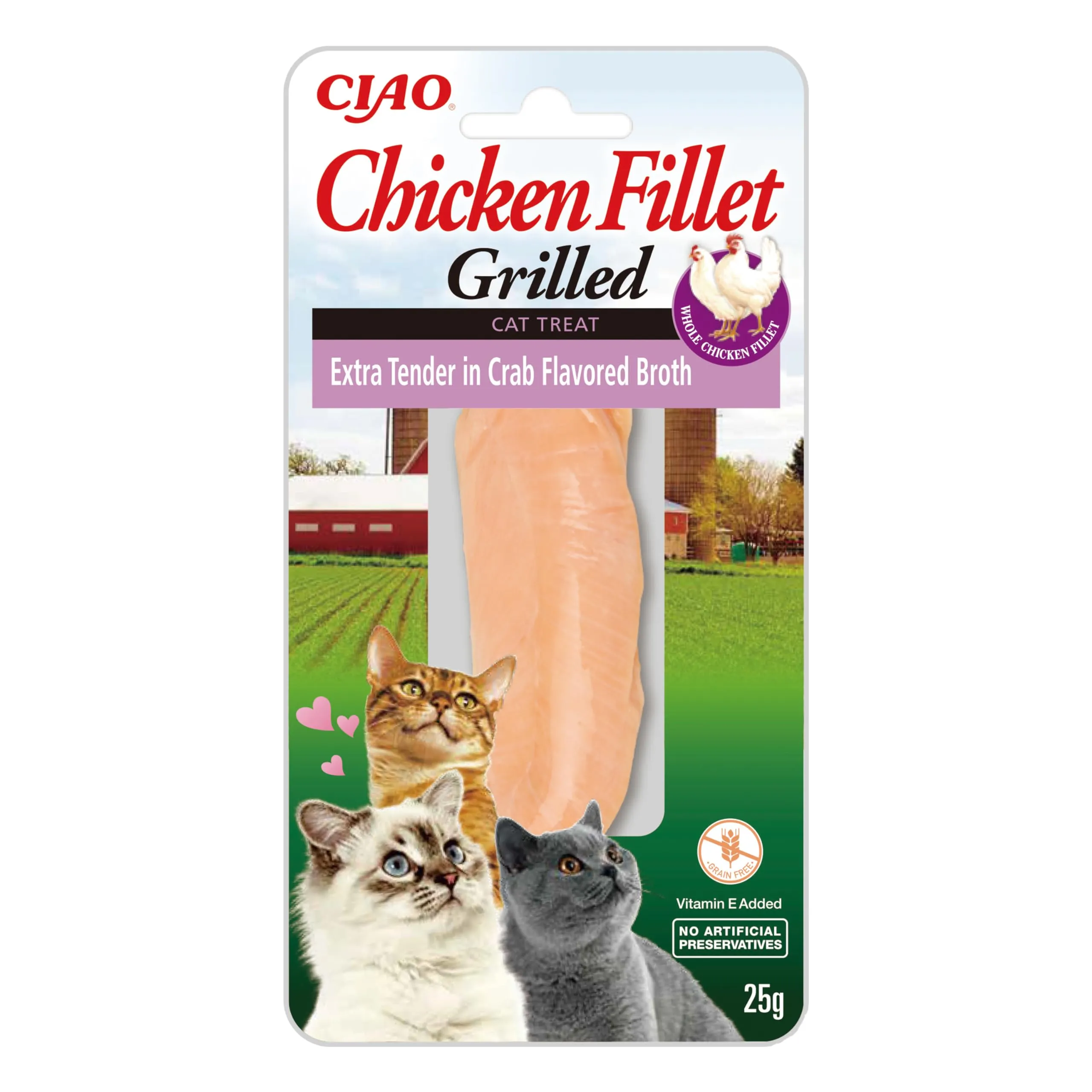 INABA Filetti di Pollo Grigliato per Gatti, Extra-Teneri in Brodo al Gusto di Granchio - Snack Gatto Ricco di Antiossidanti Senza Conservanti o Coloranti Artificiali - Cibo per Gatti, 1 Filetto x 15g