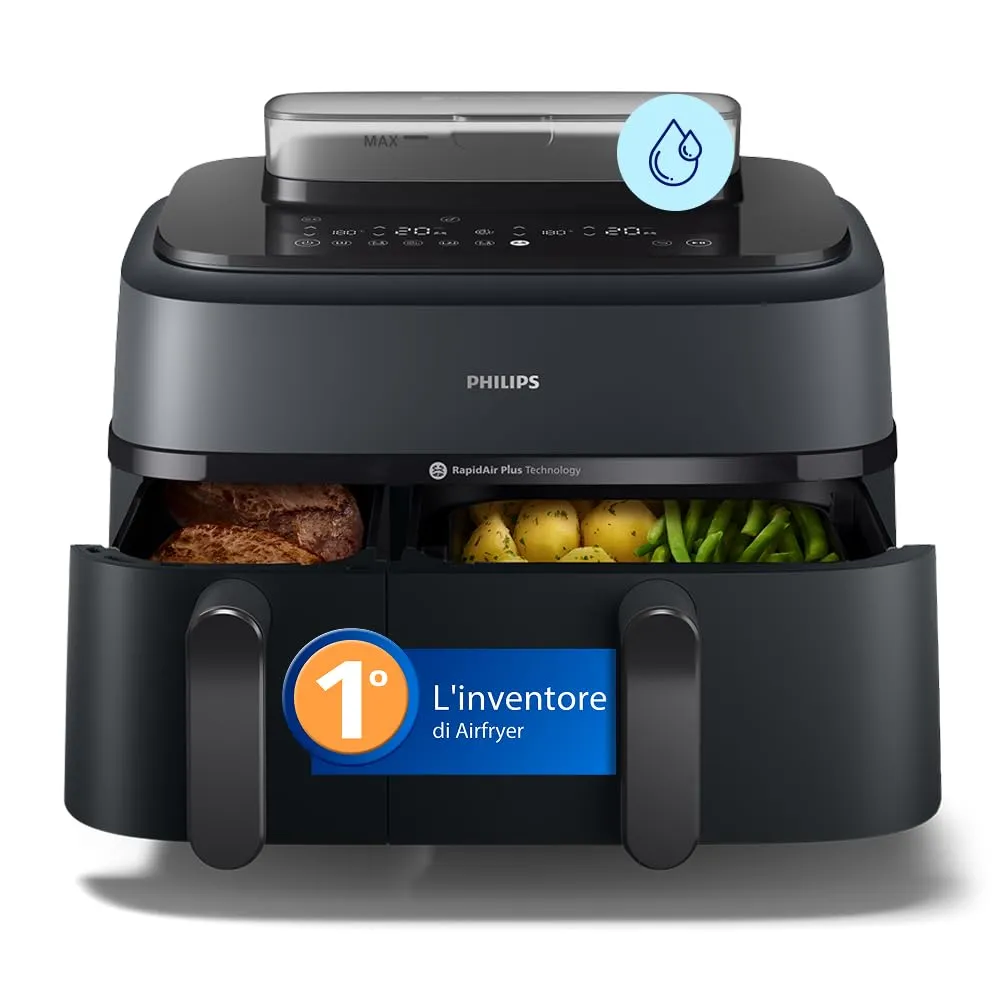 Philips Airfryer 5000 - Friggitrice ad aria Doppio Cestello 9L, Vapore