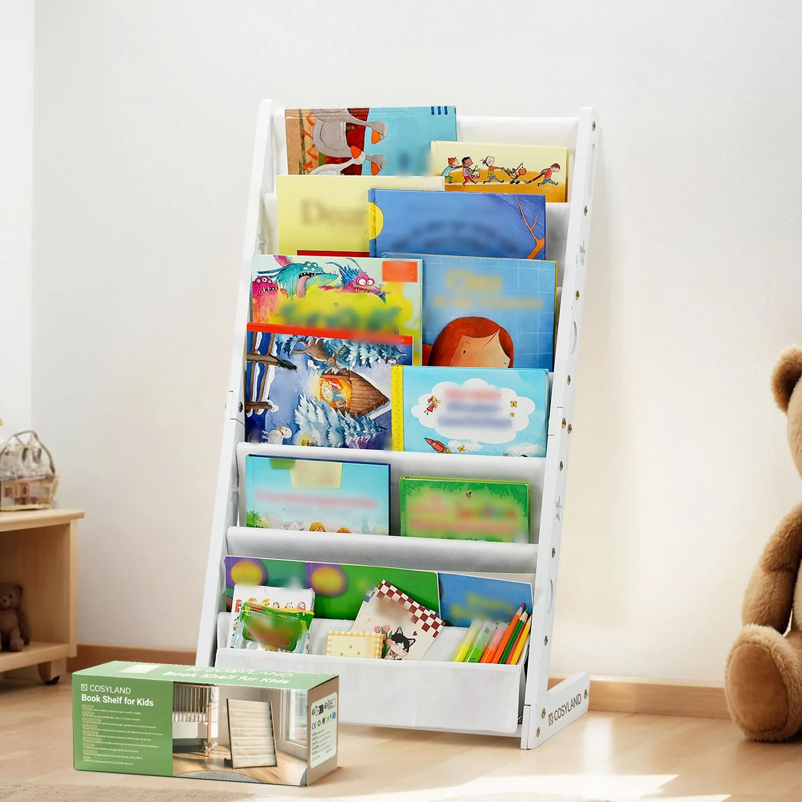 COSYLAND Libreria Frontale per Bambini, 6 Ripiani, M, Bianca