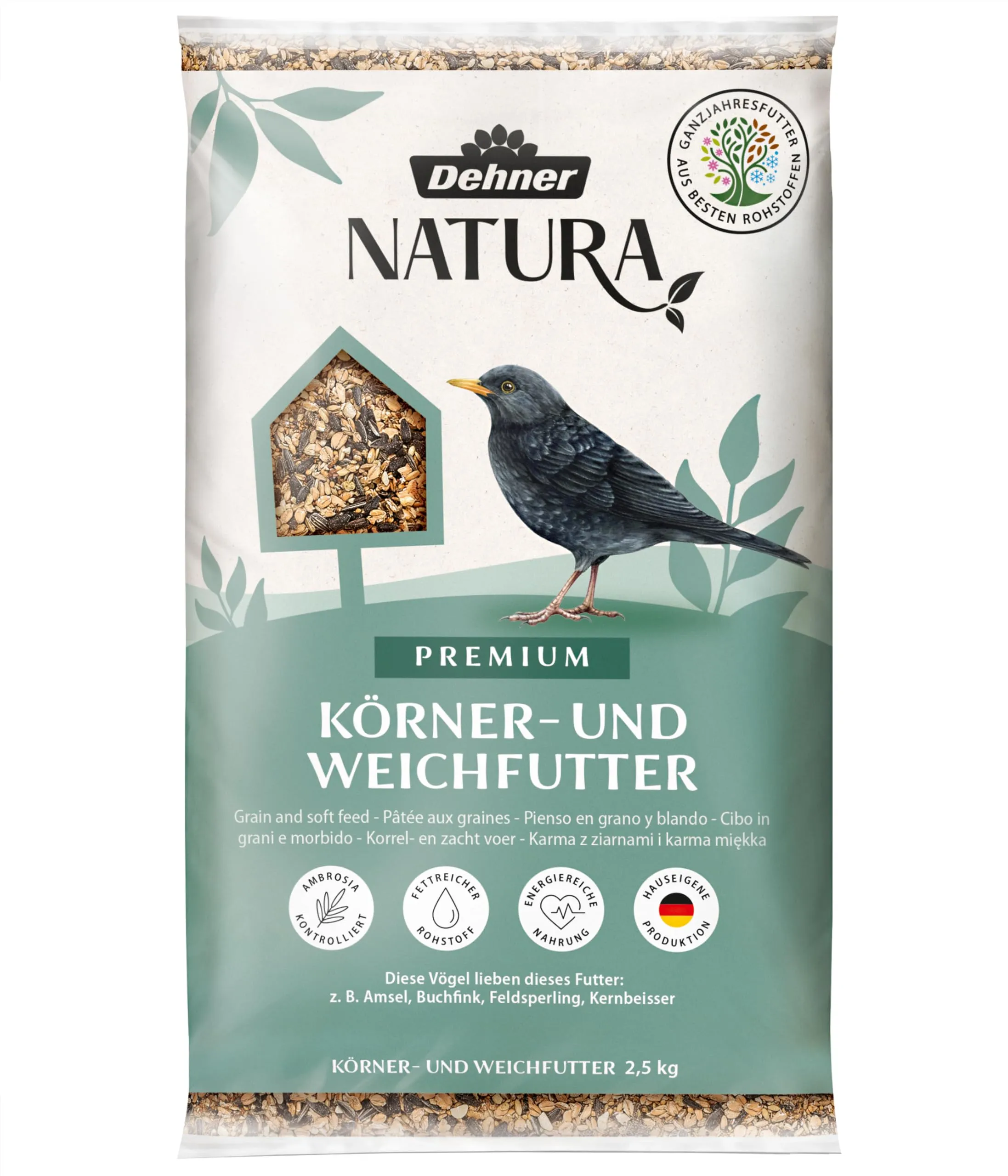 Dehner Natura Premium - Mangime per Uccelli Selvatici, per Tutte Le Stagioni, Ricco di proteine/energia, per Uccelli Selvatici, 2,5 kg
