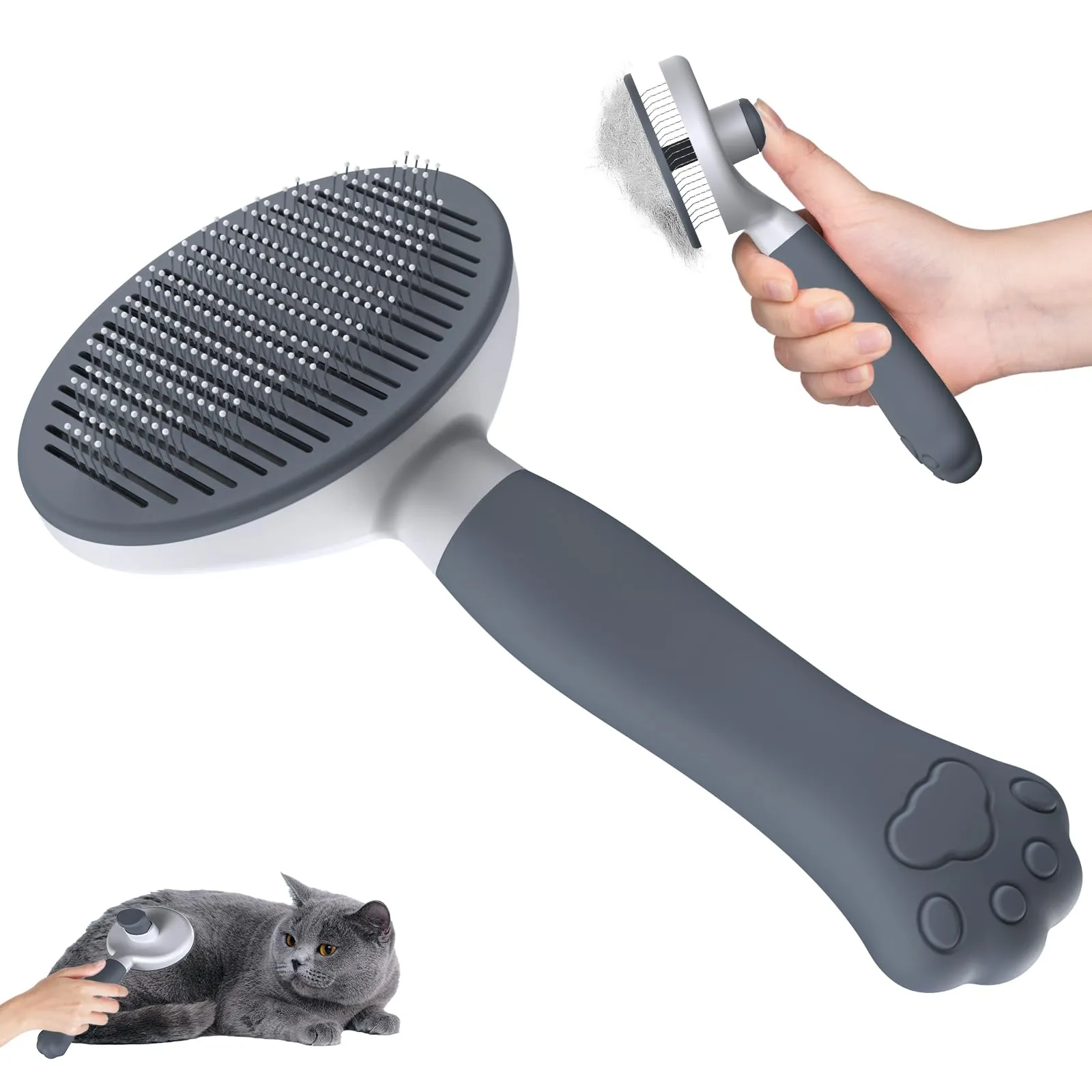 Spazzola per gatti e cani Zivacate [Impugnatura ergonomica e pulizia con un solo clic e Patented Design] Spazzola per cani/gatti/conigli a pelo corto e lungo,Massaggiatore(grigio scuro)