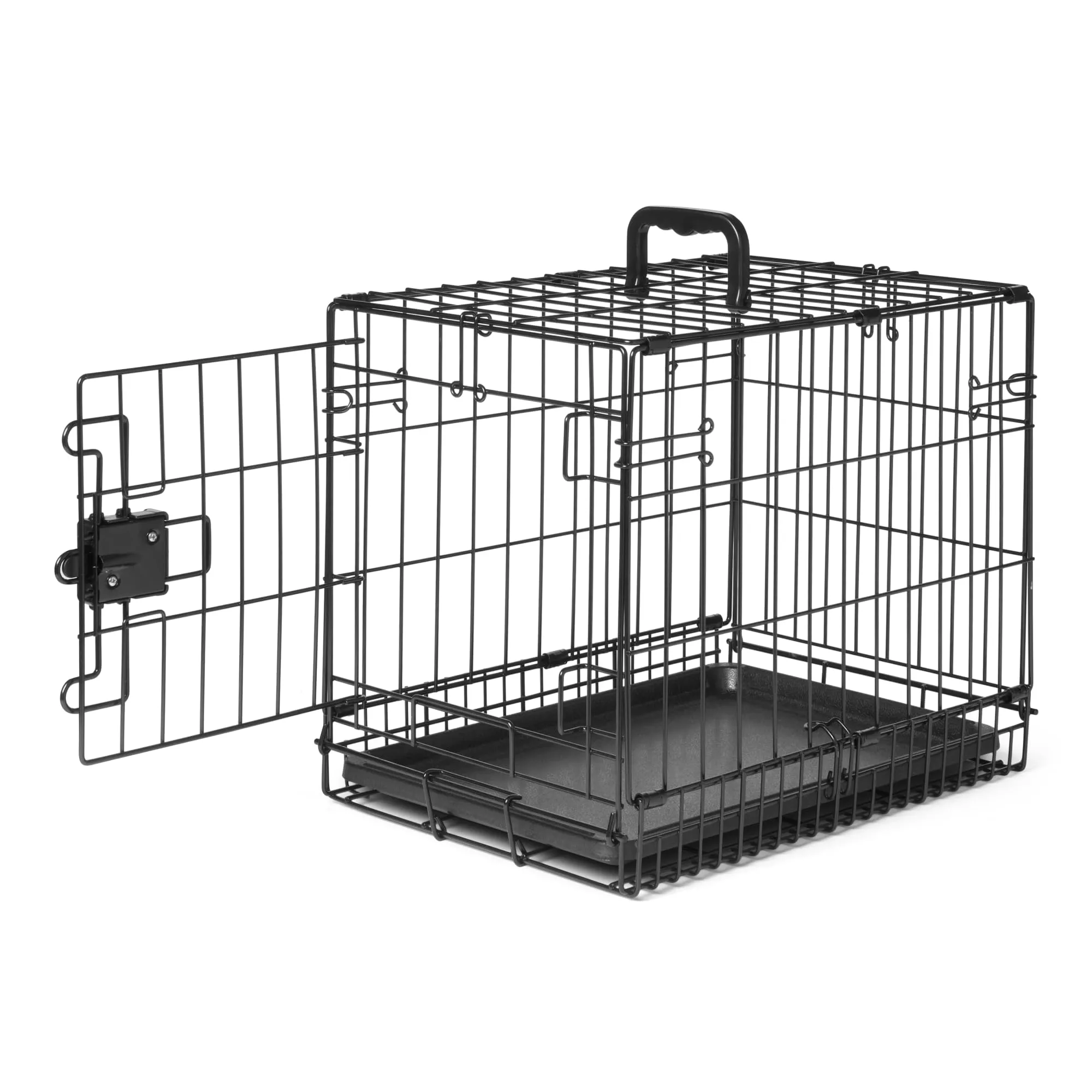 Amazon Basics - Gabbia per Cani e Pieghevole in Filo Metallico con Vassoio, Porta Singola, 46 x 32 x 38 cm, Nera