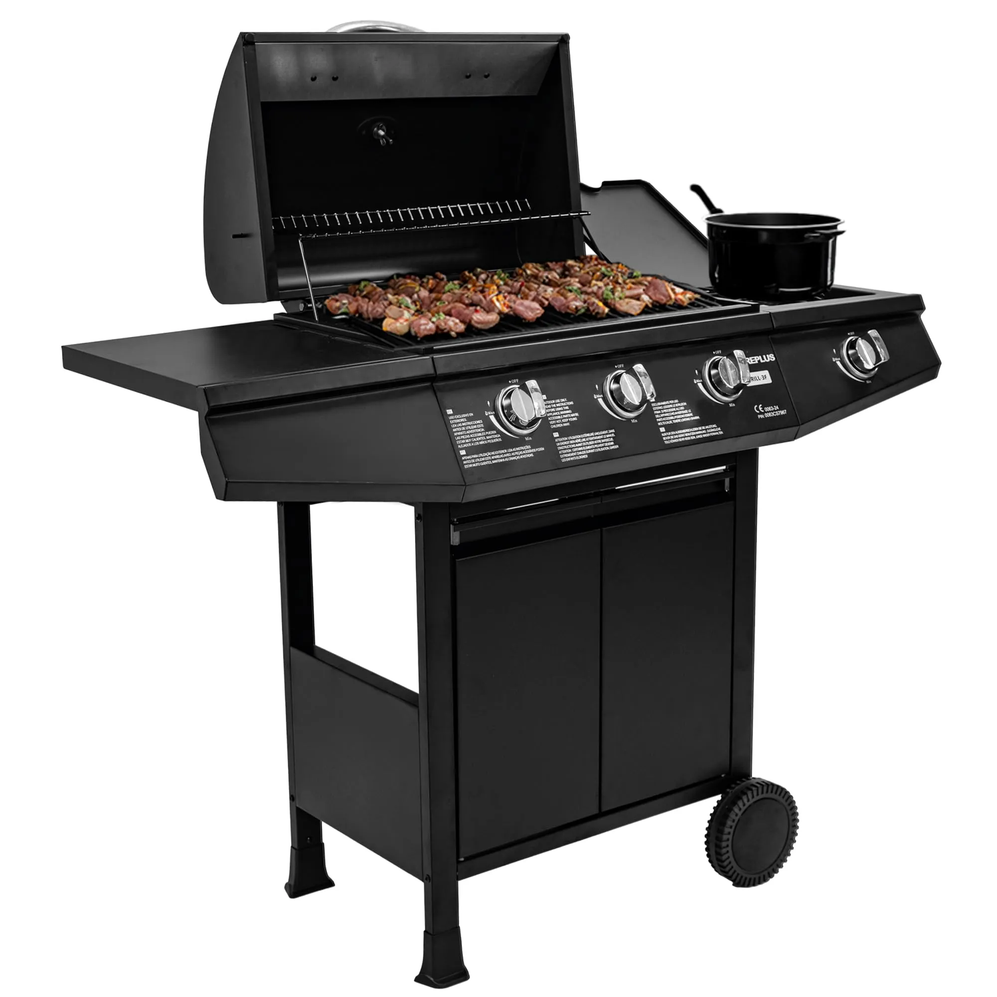 Amig - Barbecue gas - Barbecue Fireplus 3+1 bruciatori - Potente e completo con carrello - 117 x 52 x 103 cm - Acciaio inox - Nero
