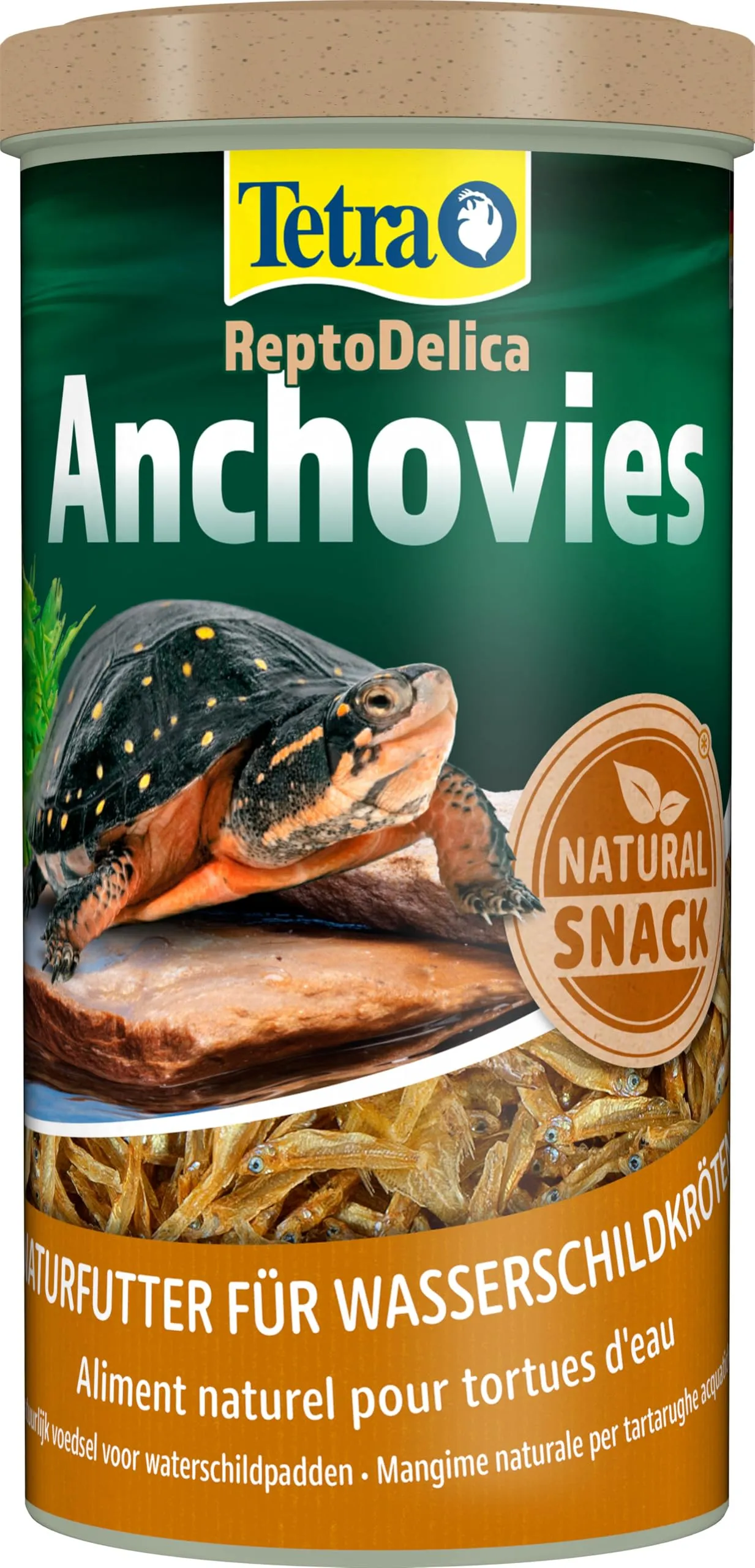 Tetra ReptoDelica Anchovies Turtle Food - Mangime naturale al 100% a base di piccoli pesci essiccati, lattina da 1 L