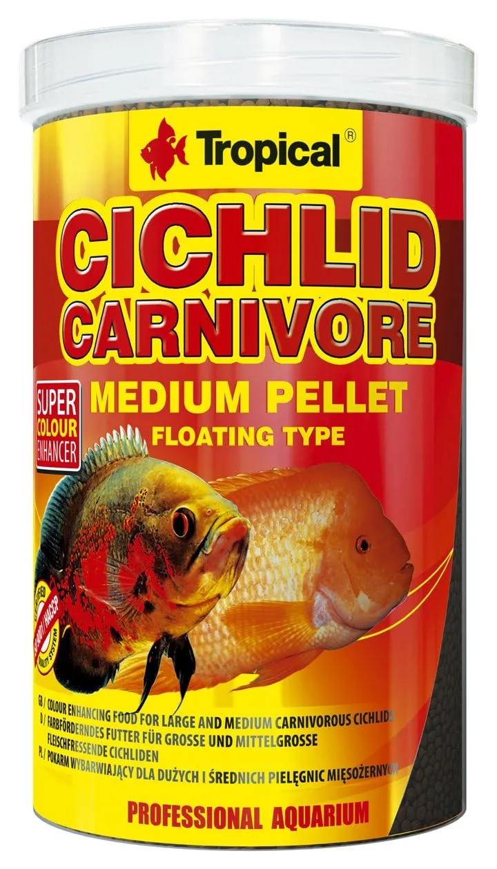 CICHLID CARNIVORE MEDIUM PELLET 1000ml / 360g - Mangime altamente proteico con astaxantina per Ciclidi carnivori