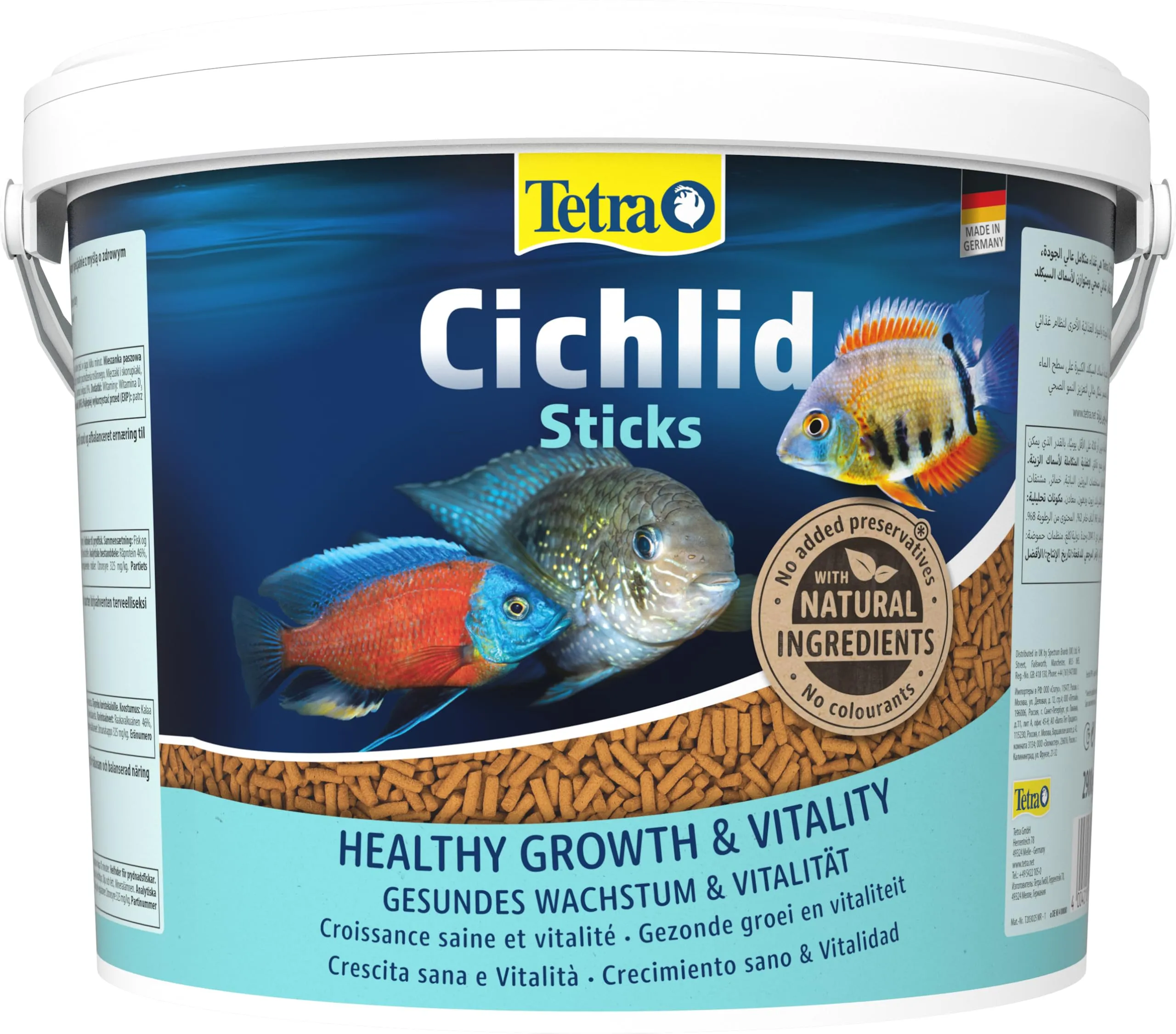 Tetra Cichlid Sticks - Mangime per tutti i ciclidi e altri pesci ornamentali di grandi dimensioni, bastoncini galleggianti, secchio da 10 litri