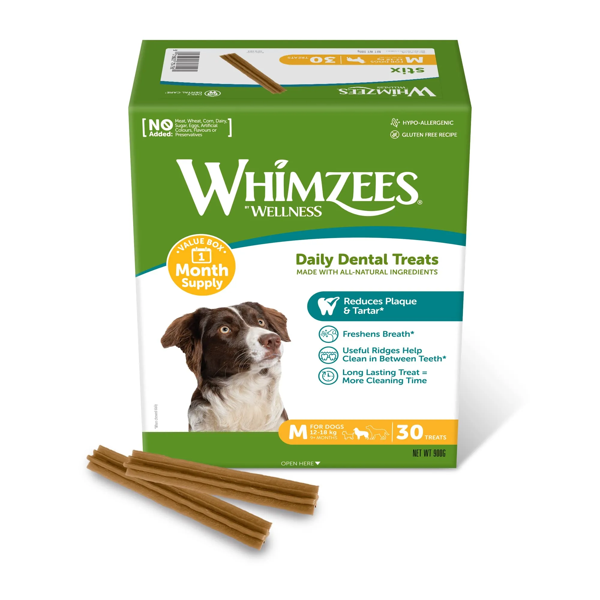WHIMZEES Stix M, Fondo Mensile, 30 Pezzi – Taglia M
