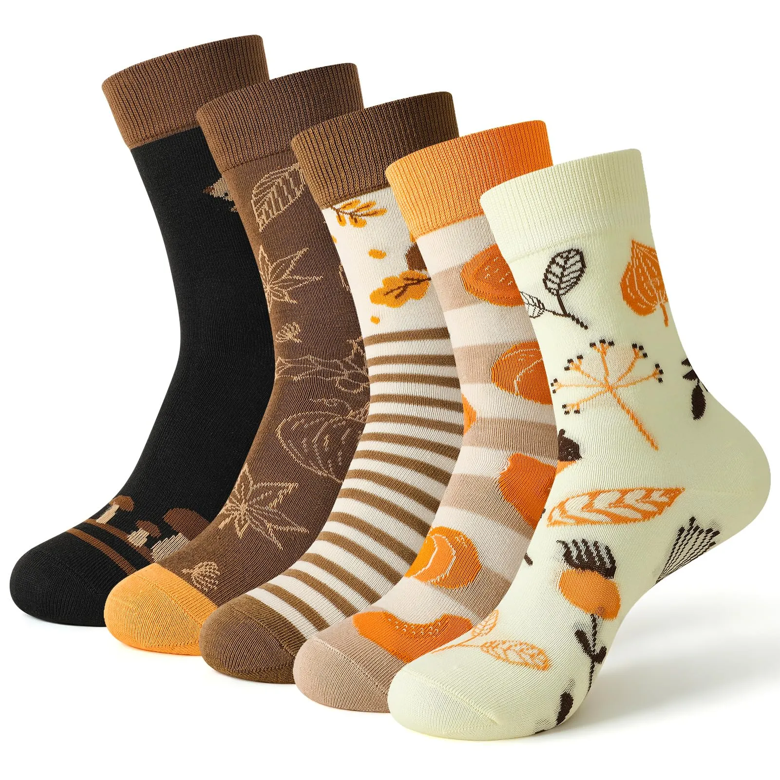 kodinsiivous 5 paia di calzini colorati divertenti, calzini del Ringraziamento da donna, set di calzini a zucca, divertenti regali del Ringraziamento per famiglia e amici 37-42, marrone, 5-9 US