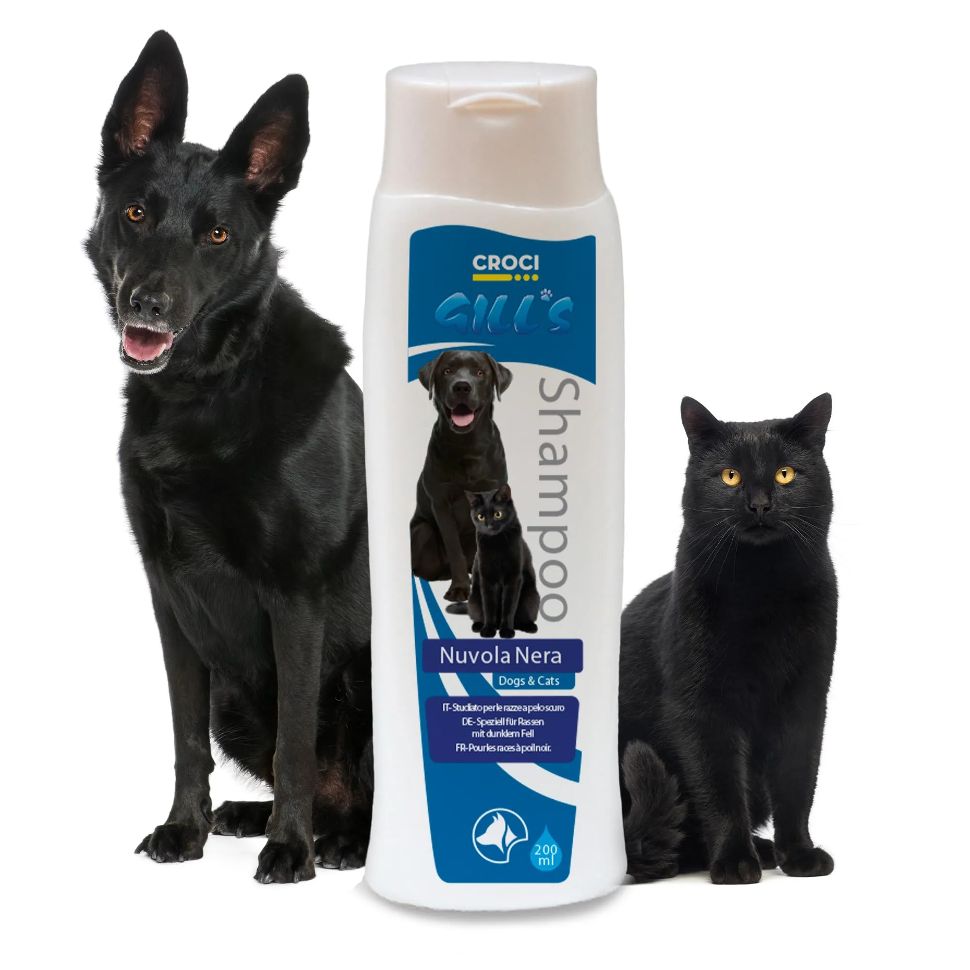 Croci Gill's - Shampoo Nuvola Nera, Ideale per Cani e Gatti dal Pelo Scuro, rivitalizzante, Profumo Delicato, 200ml