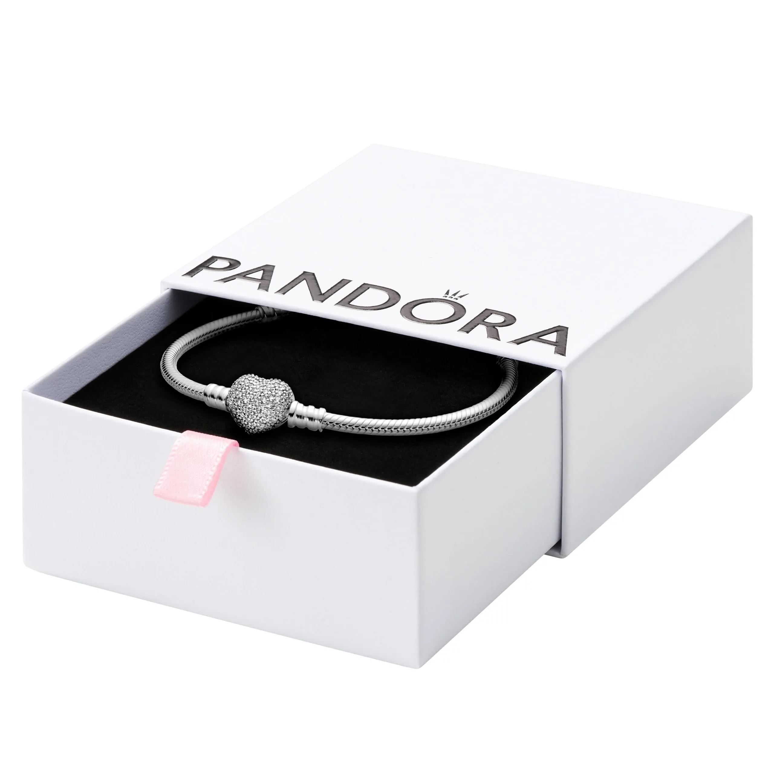 PANDORA Icons Bracciale in argento con chiusura a forma di cuore e zirconi cubici, 16
