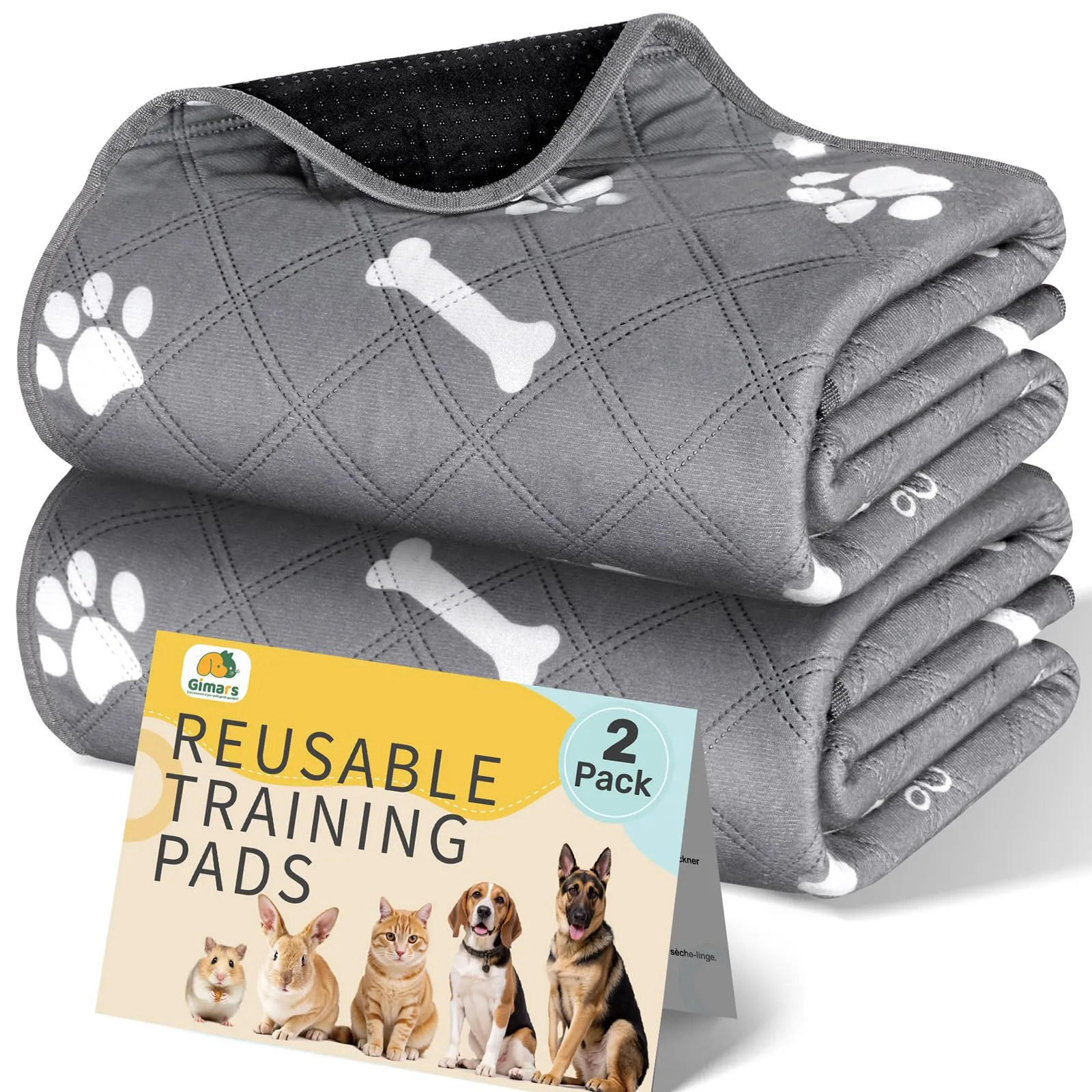 Gimars2 Pezzi 【60×50 cm】Tappetini Lavabili per Cani, Tappetino per Addestramento Riutilizzabile, Assorbente, Antiscivolo e A Prova di Perdite, Ideale per Gatti, Cani, Conigli e Porcellini d'India