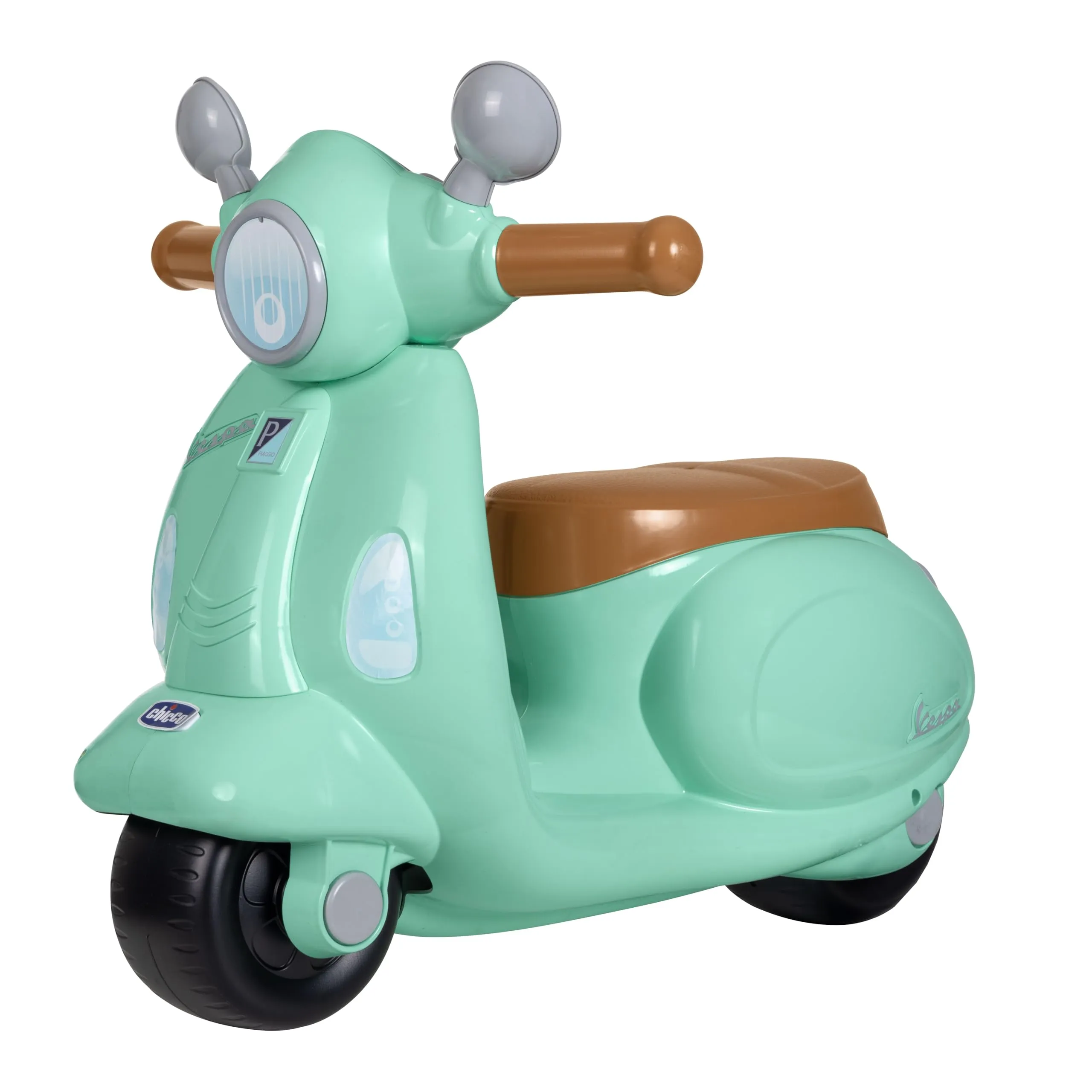 Chicco Vespa per Bambini Primavera, Moto Giocattolo Cavalcabile con Pannello Elettronico, Luci e Suoni, Ruote di Supporto Rimuovibili, Max 25 kg - Giochi per Bambini 1-3 Anni, Verde Acqua