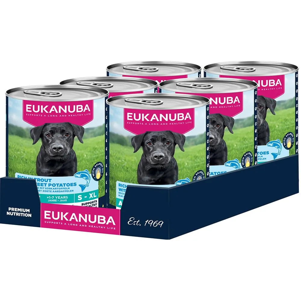 EUKANUBA Cibo umido cani adulti con trota e patate dolci, 6 x 400 g