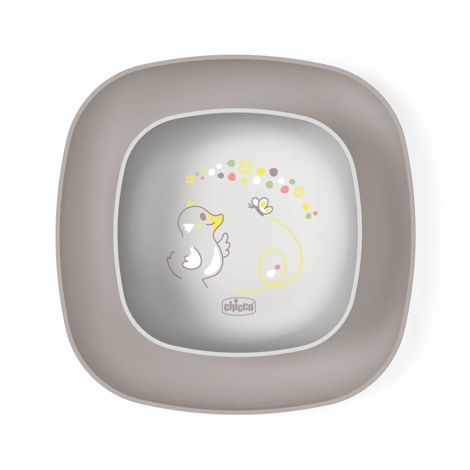 Chicco Set Piatti Bambini, Set Pappa Svezzamento con 1 Piatto Piano e 1 Ciotola, 2 Pezzi, Set piatti impilabili, salvaspazio, Riutilizzabili, 12+ Mesi, Grigio