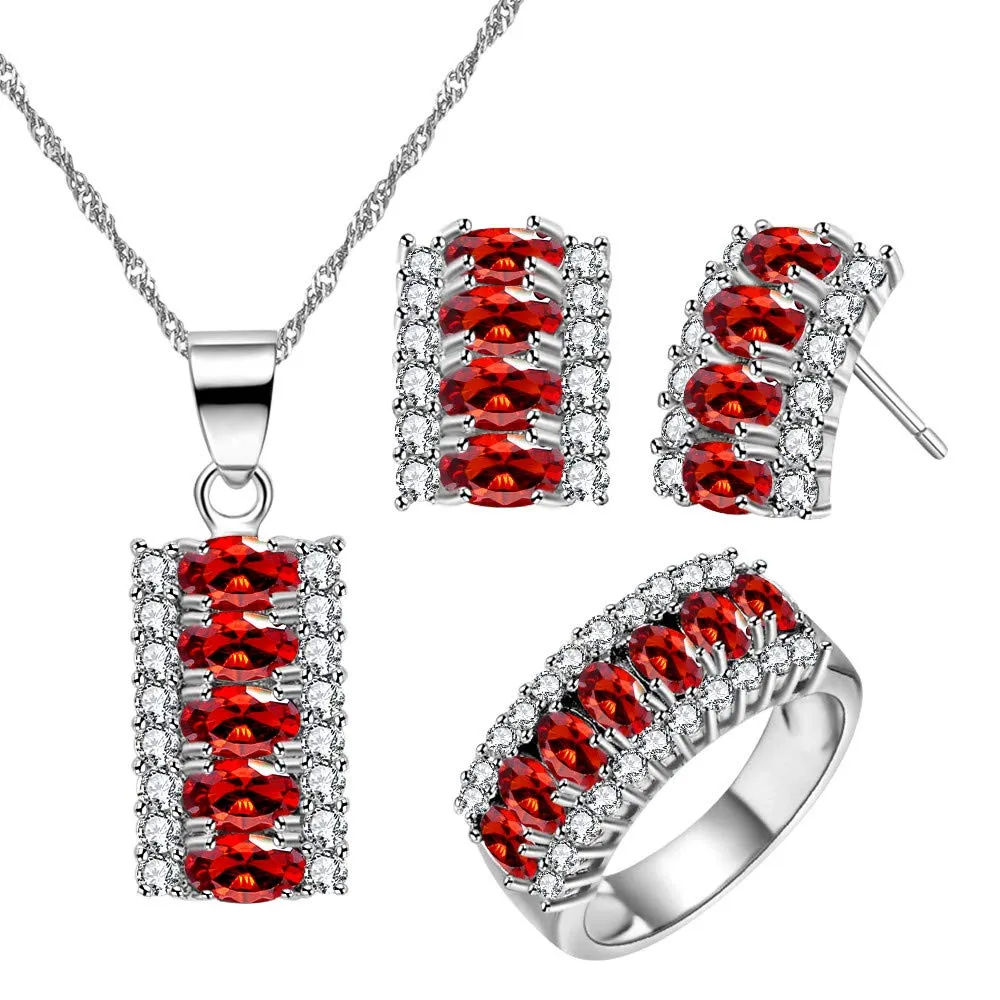 Uloveido Collana a forma di mezzaluna taglio marquise giallo champagne/blu con zirconia cubica Cluster Enhancer Menisco Anniversario collana/orecchini a perno/delicato set di anelli per donne e