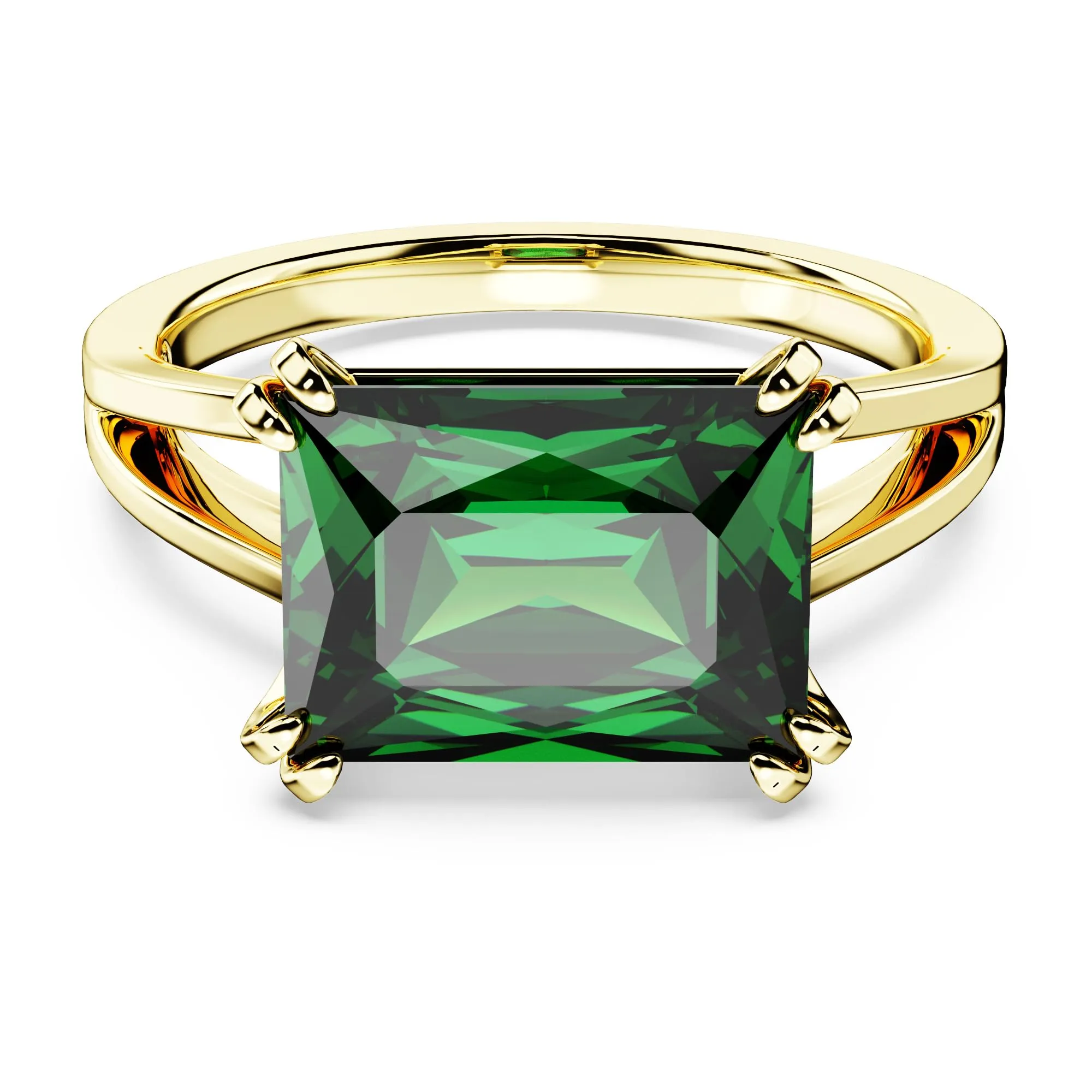 Swarovski Anello cocktail Matrix, Taglio rettangolare, Verde, Placcato color oro