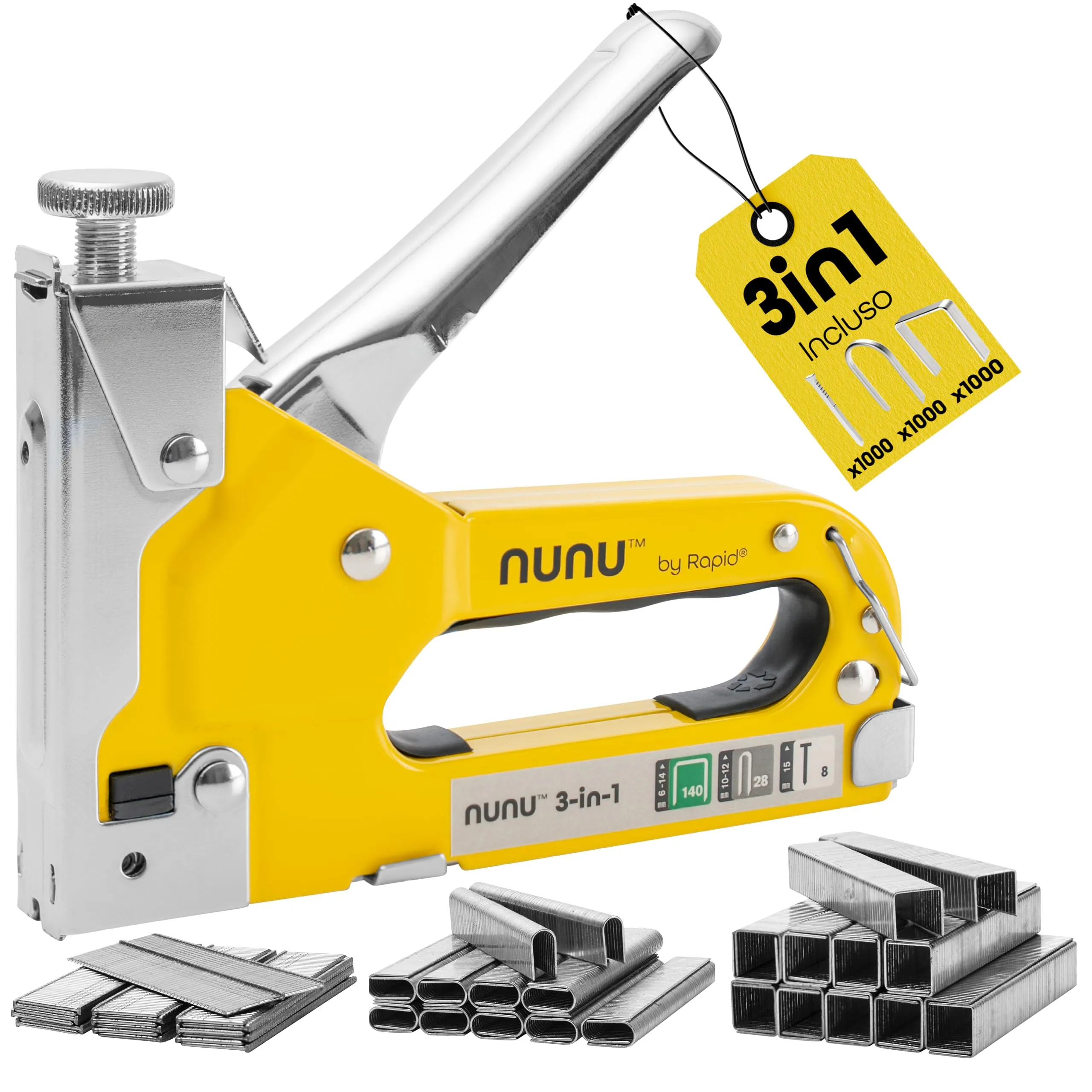 Rapid NUNU Pistola Sparapunti 3 in 1 per Legno, Tappezzeria e Cavi
