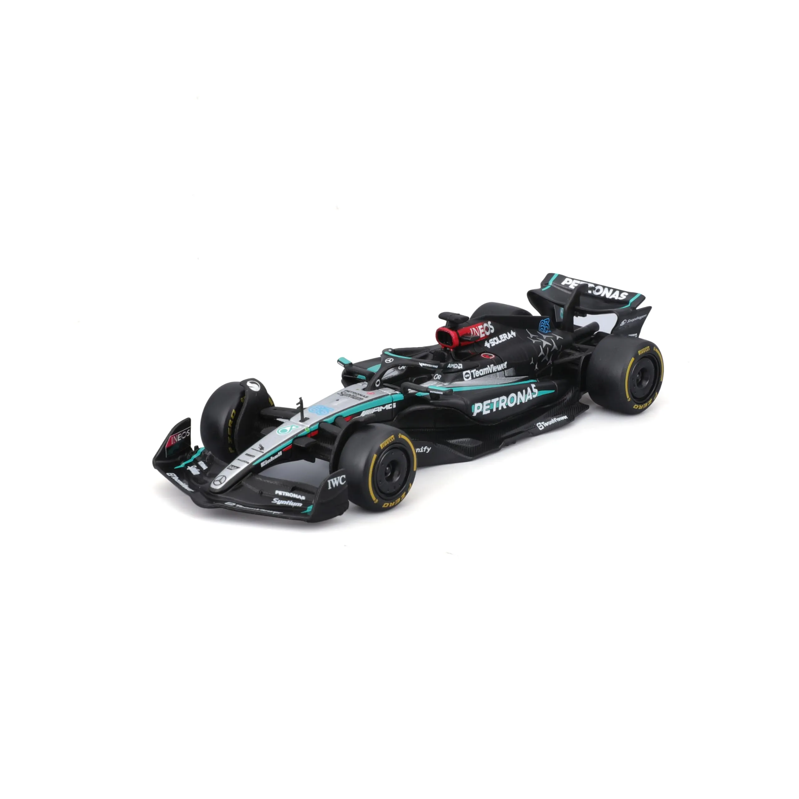 Bburago - Mercedes AMG Petronas W15 George Russell #63 2024 - Modellino Realistico Auto in Scala 1:43, Guidata da George Russell, Licenza Ufficiale Mercedes, Età consigliata 3+ Anni