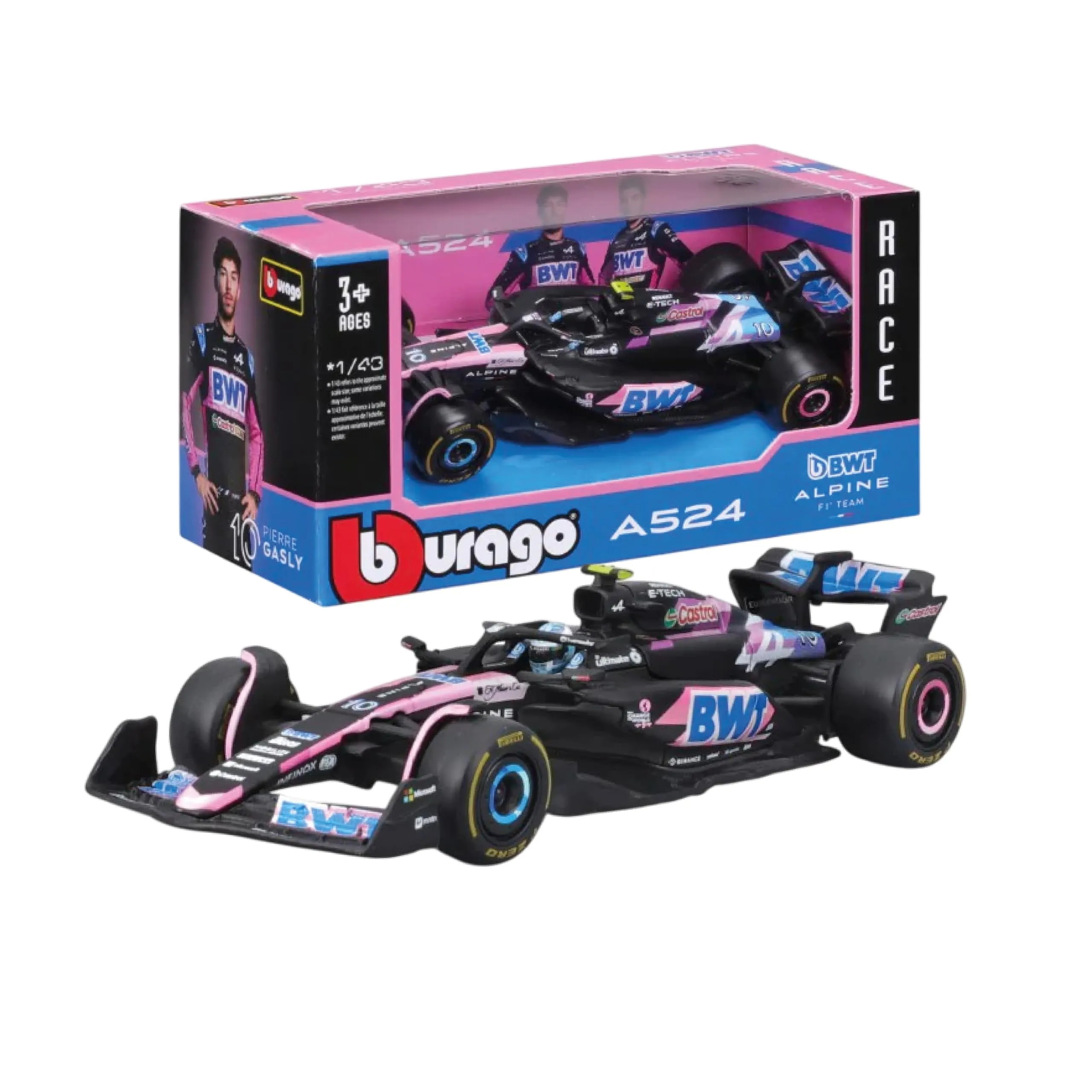 Bburago - BWT Alpine A524 Pierre Gasly #10 2024 - Modellino Realistico Auto in Scala 1:43, Guidata da Pierre Gasly, Licenza Ufficiale Renault, Età consigliata 3+ Anni