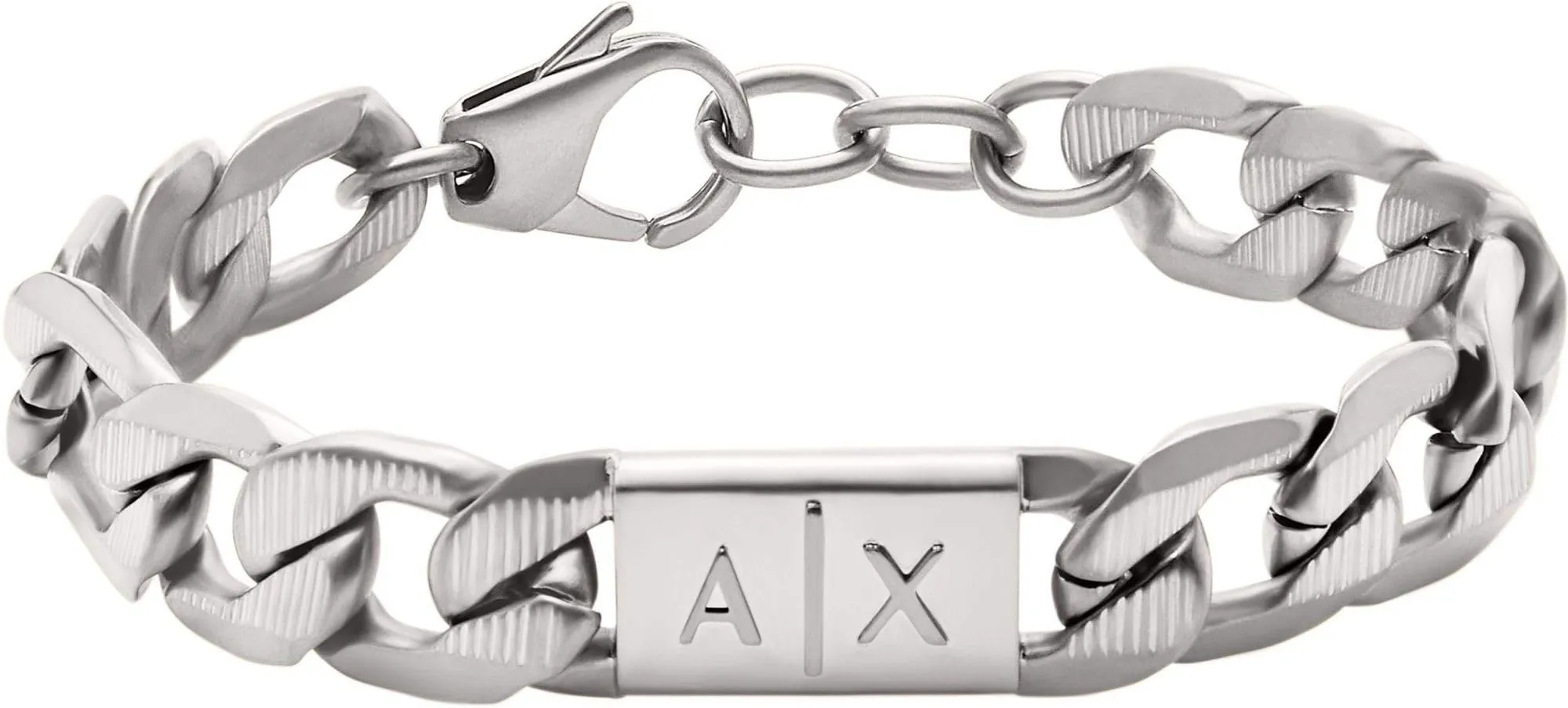 Armani Exchange Bracciale da uomo in acciaio inossidabile con chiusura a moschettone, Tono argento
