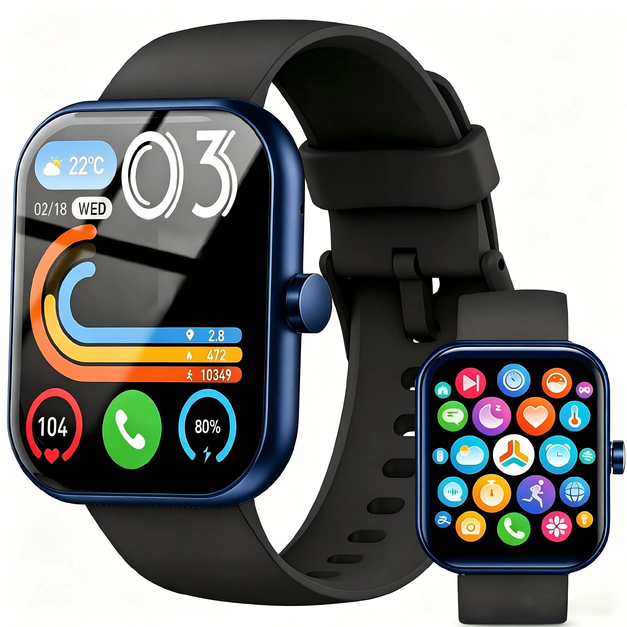 Matast Smartwatch da uomo e donna, 1,96", con chiamate Bluetooth e notifica WhatsApp, cardiofrequenzimetro, IP68, braccialetto attività con oltre 100 modalità sportive, monitoraggio del sonno, per