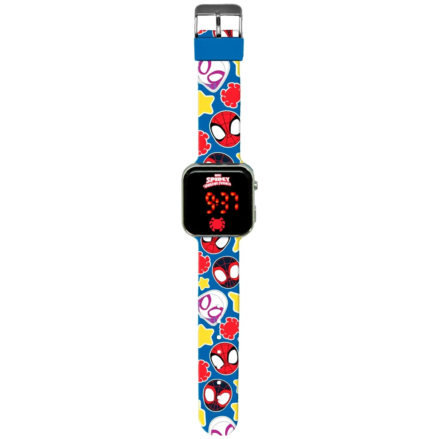 Kids Licensing - Orologio digitale a LED per bambini e bambine con personaggi, ha funzioni di ora, data e cinturino regolabile, Spidey, único, Spidey